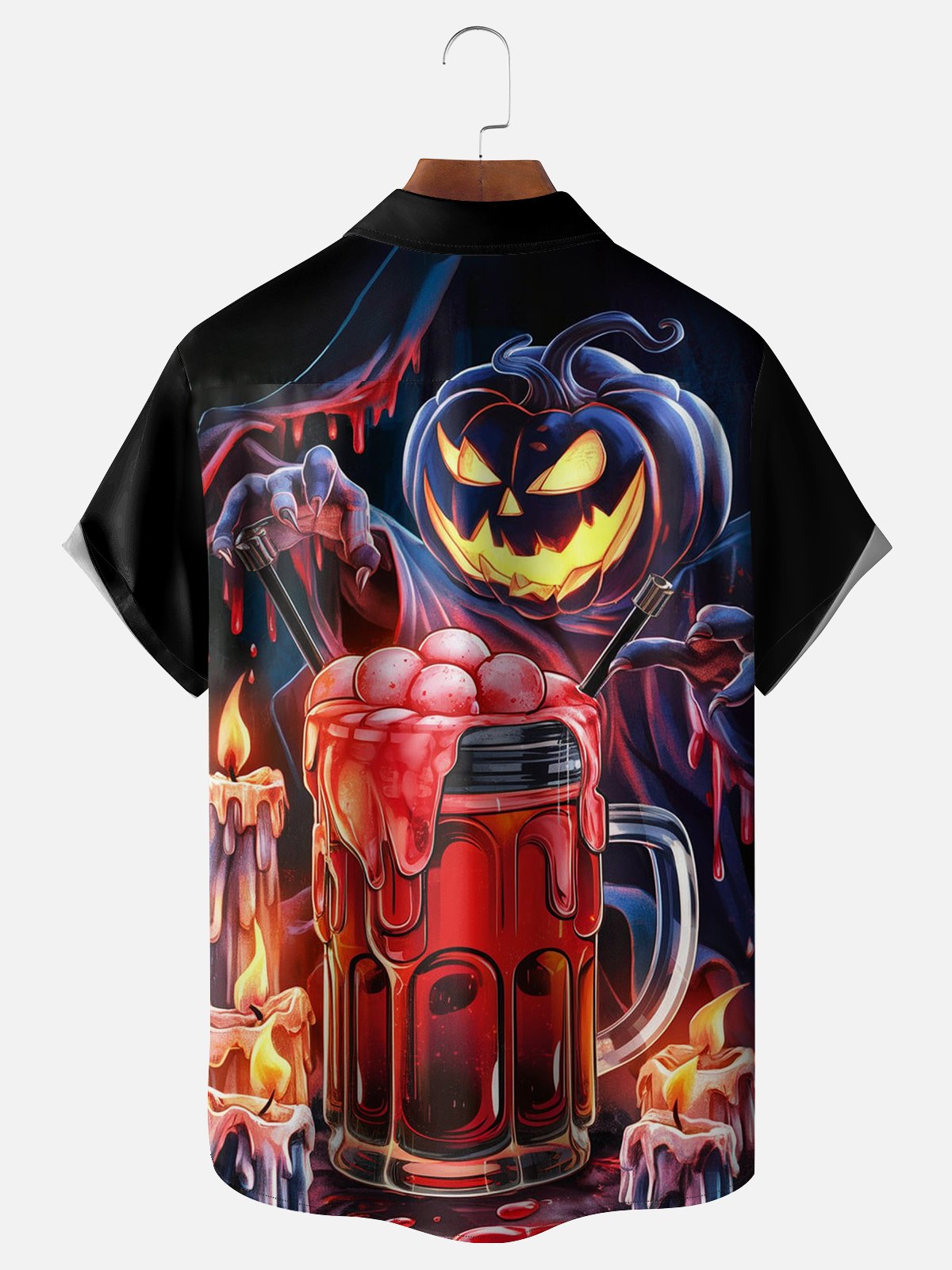 Moisture-wicking Halloween Pumpkin Beer Chest Pocket Casual Shirt