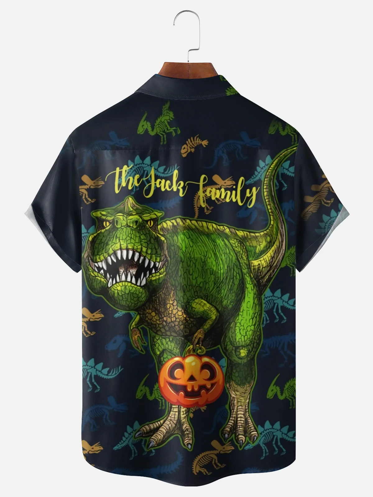 Moisture Wicking Halloween Pumpkin Dinosaur Chest Pocket Hawaiian Shirt