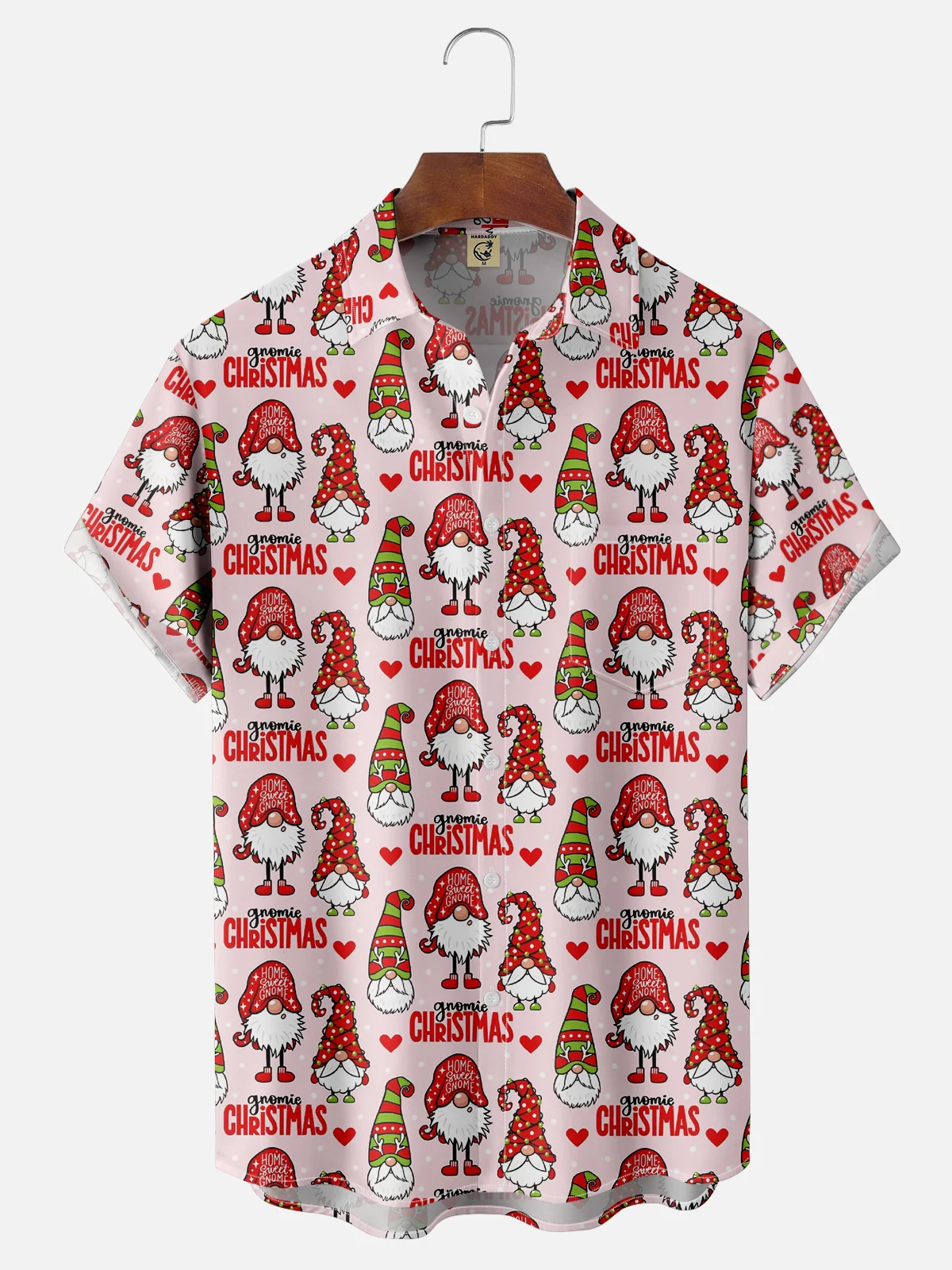 Moisture Wicking Christmas Gnome Chest Pocket Hawaiian Shirt