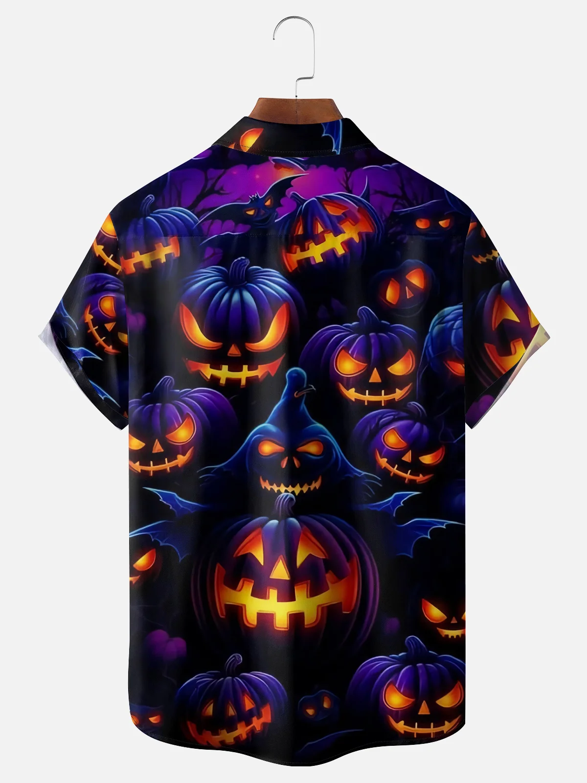 Moisture-wicking Halloween Pumpkin Chest Pocket Casual Shirt