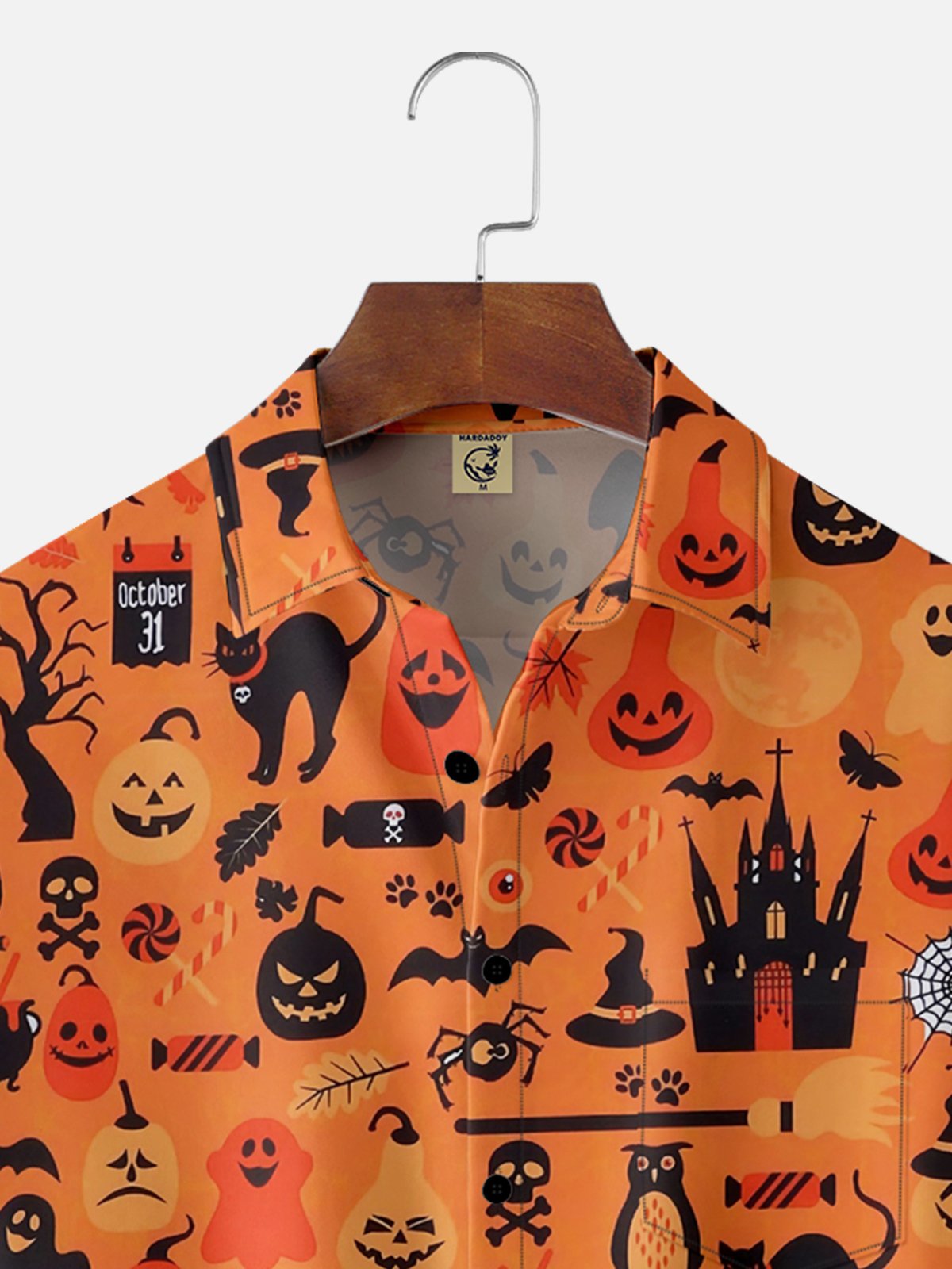 Moisture Wicking Halloween Cat Pumpkin Ghost Chest Pocket Hawaiian Shirt