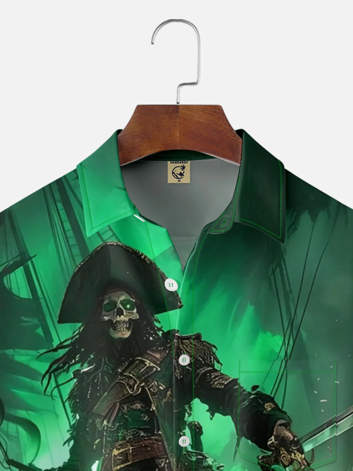 Moisture-wicking Halloween Skull Pirate Chest Pocket Casual Shirt