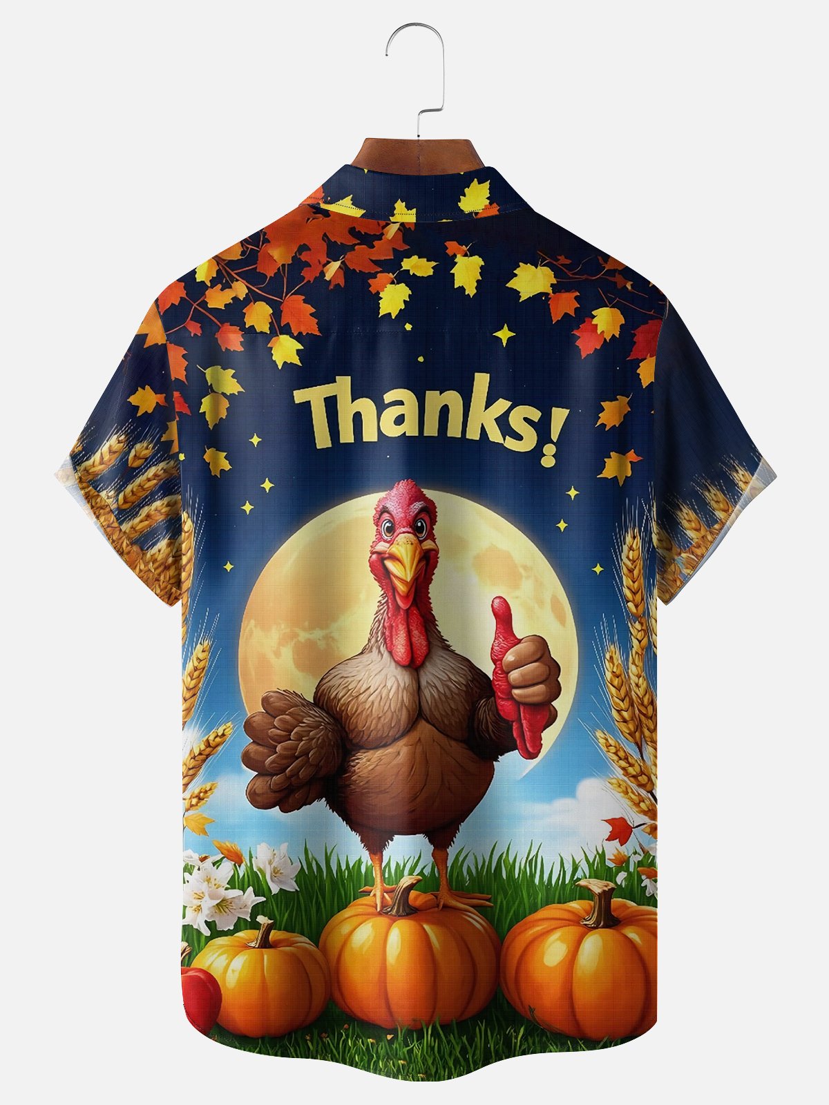 Moisture Wicking Thanksgiving Turkey Chest Pocket Hawaiian Shirt