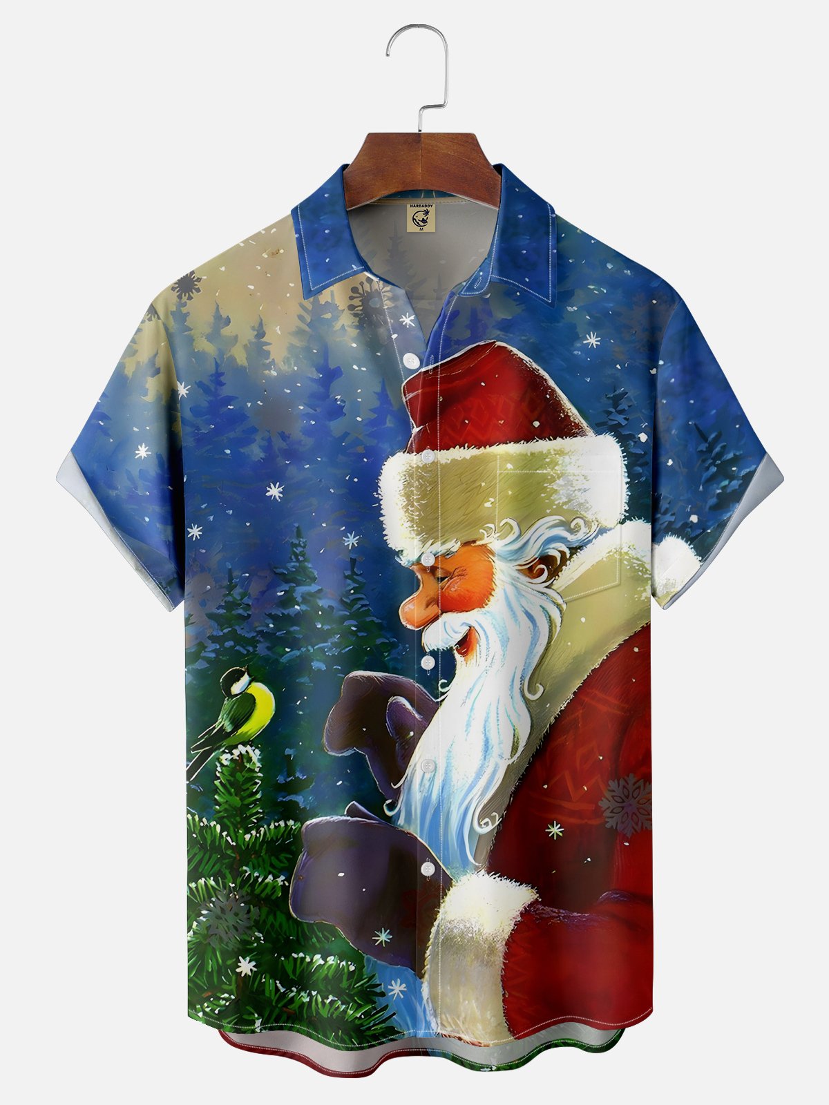 Moisture-wicking Santa Claus Bird Chest Pocket Casual Shirt