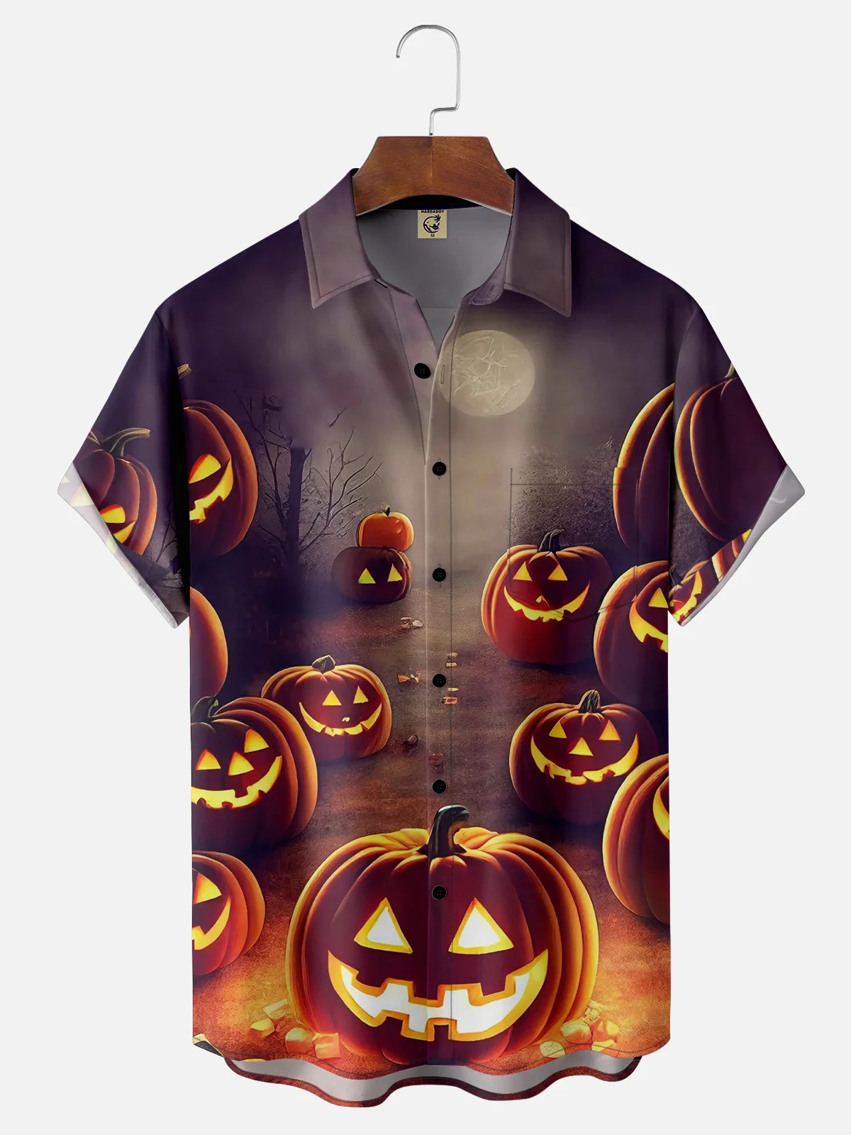 Moisture Wicking Halloween Pumpkin Chest Pocket Hawaiian Shirt