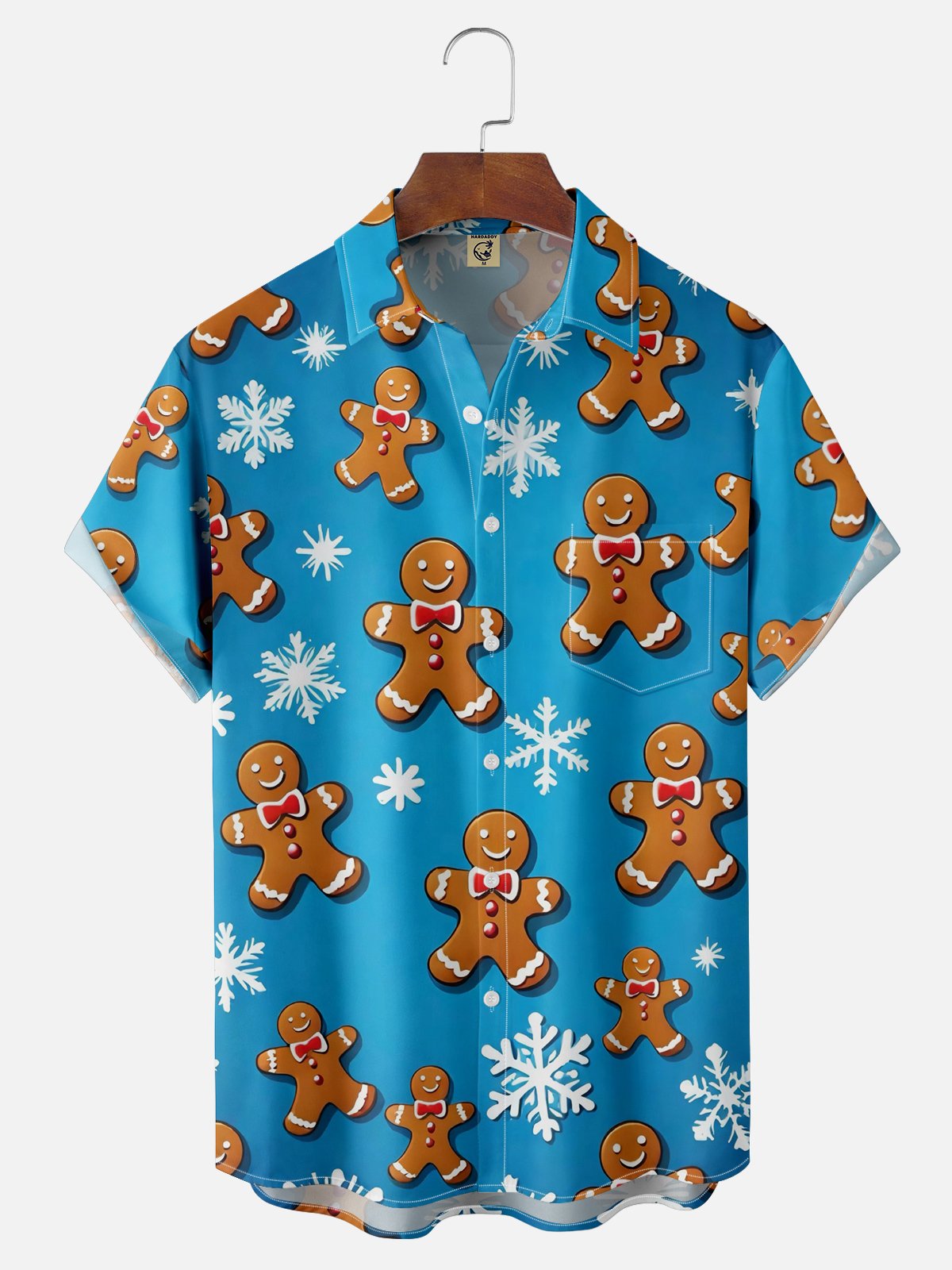 Moisture Wicking Christmas Gingerbread Man Chest Pocket Hawaiian Shirt