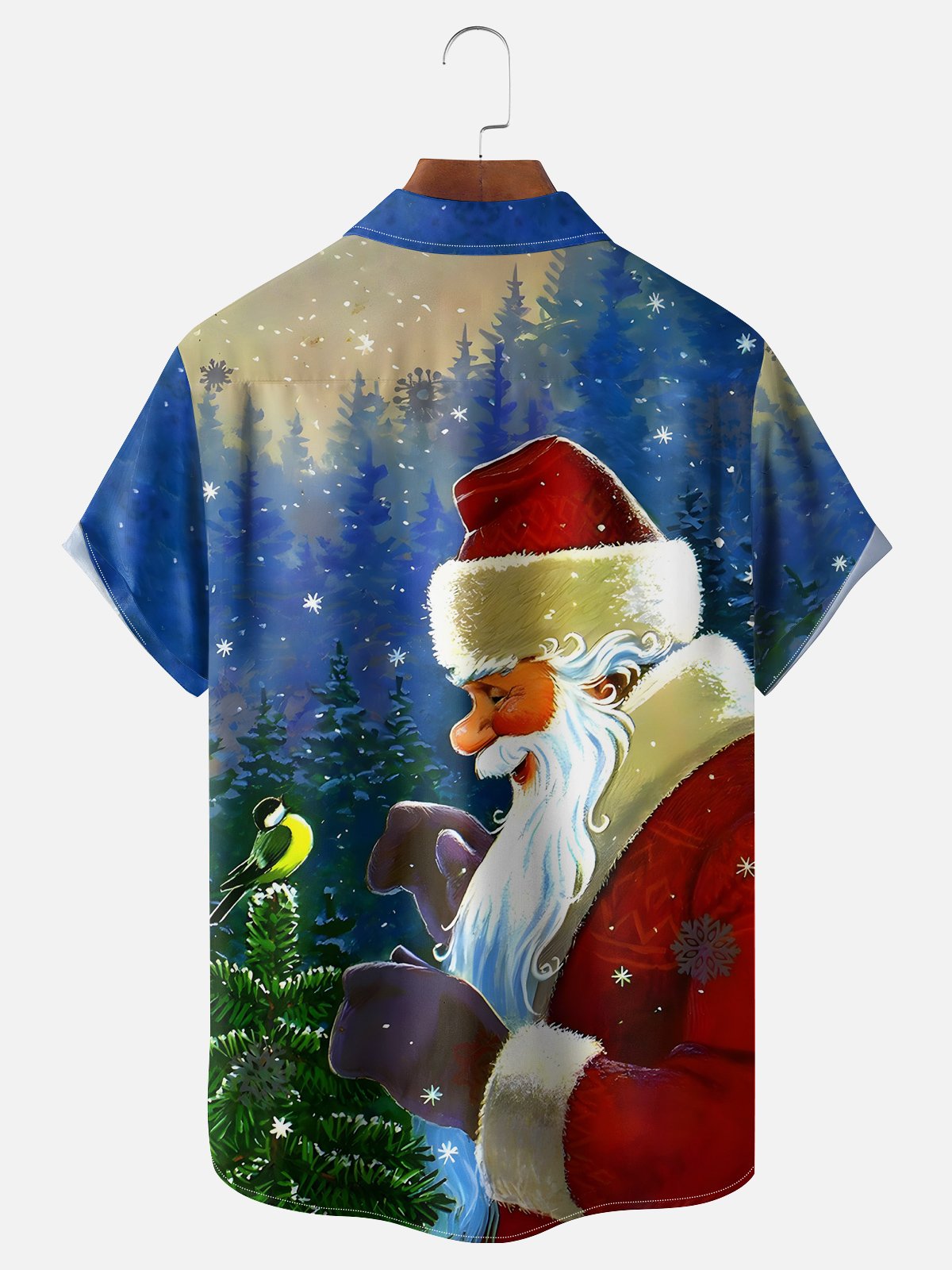 Moisture-wicking Santa Claus Bird Chest Pocket Casual Shirt