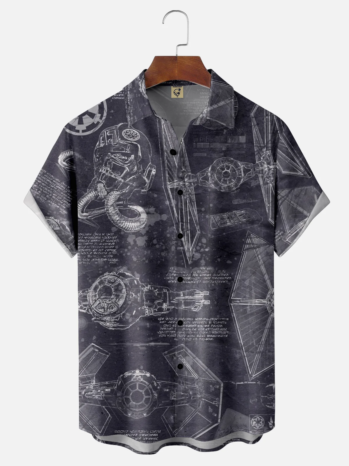 Moisture-wicking Spaceship Design Illustration Chest Pocket Hawaiian Shirt