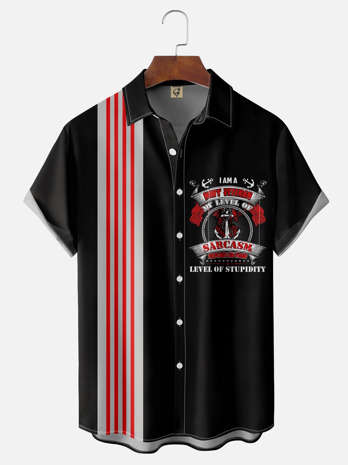 Moisture-wicking Veterans Day Navy Veteran Chest Pocket Bowling Shirt