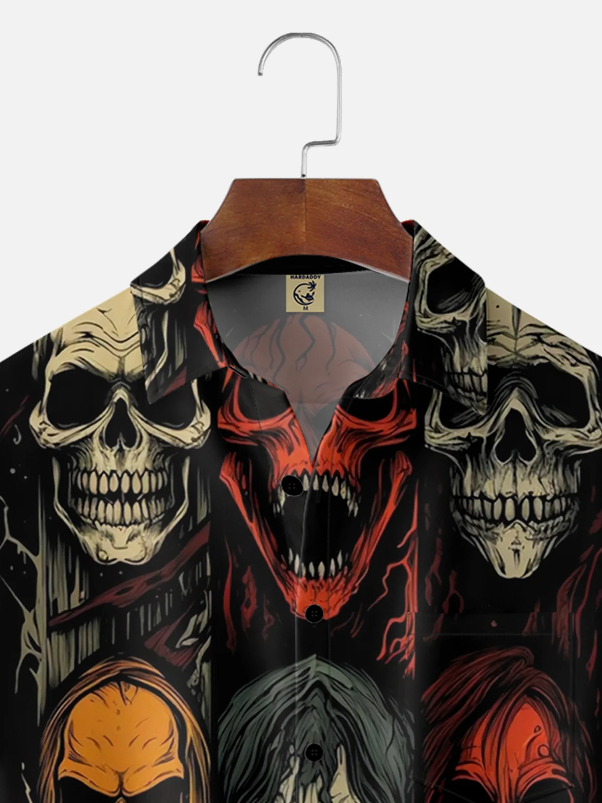 Moisture-wicking Rock Demon Skull Chest Pocket Hawaiian Shirt