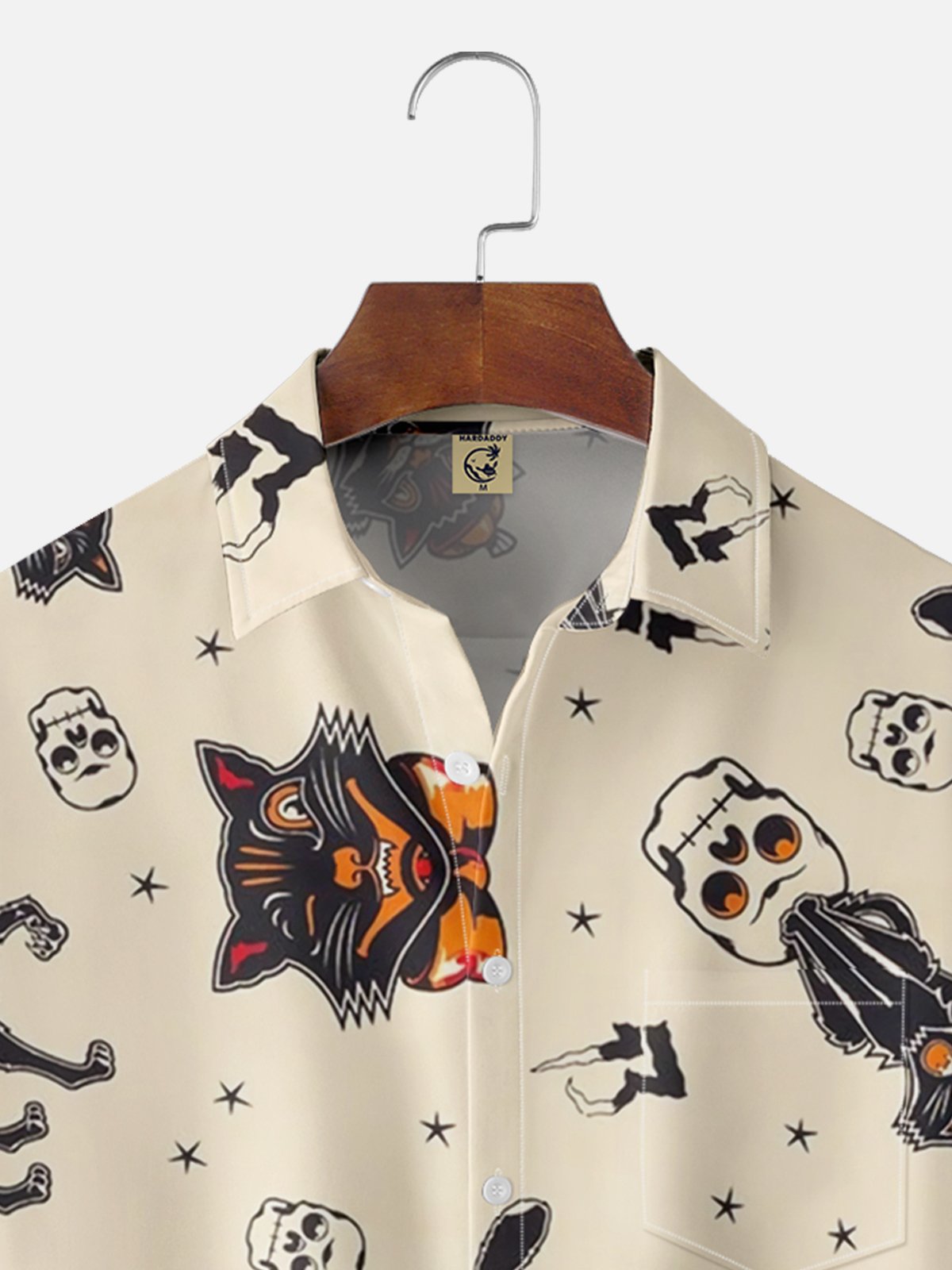 Moisture-wicking Halloween Evil Cat Chest Pocket Hawaiian Shirt