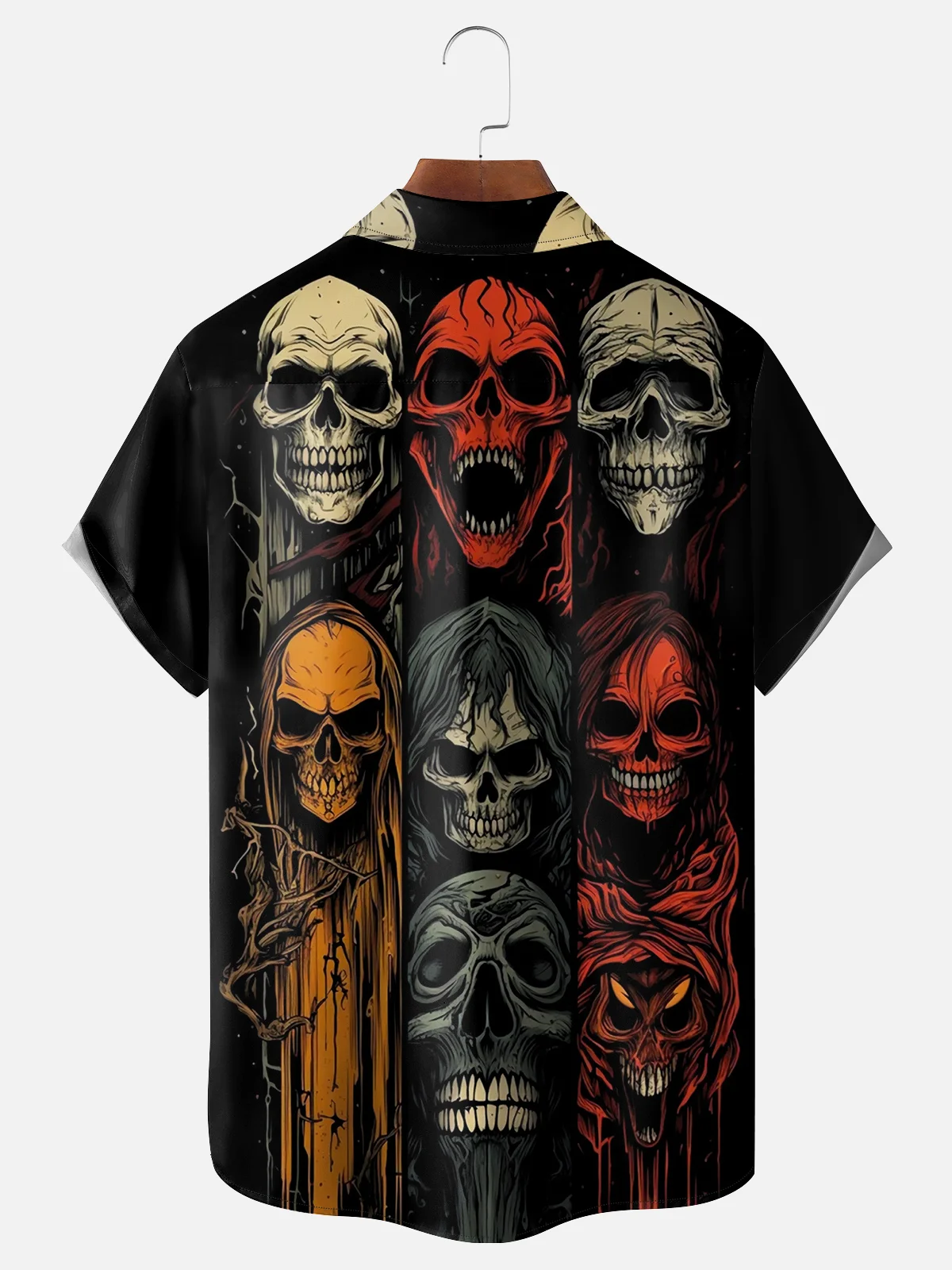 Moisture-wicking Rock Demon Skull Chest Pocket Hawaiian Shirt