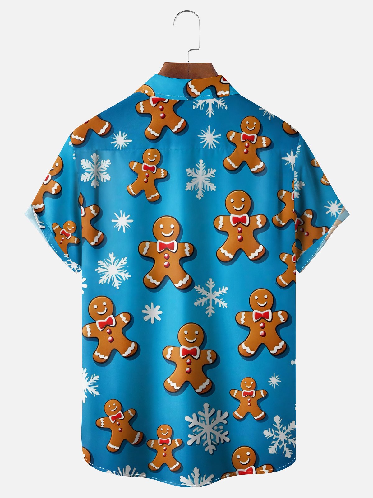 Moisture Wicking Christmas Gingerbread Man Chest Pocket Hawaiian Shirt