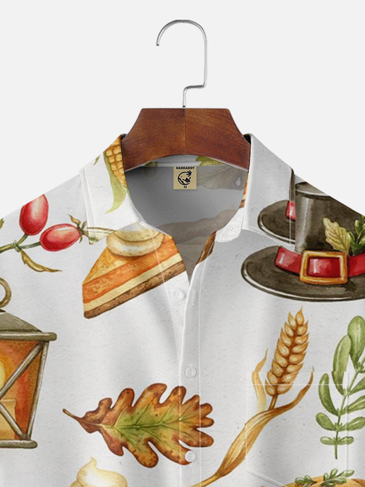 Moisture-wicking Thanksgiving Food Illustration Chest Pocket Hawaiian Shirt