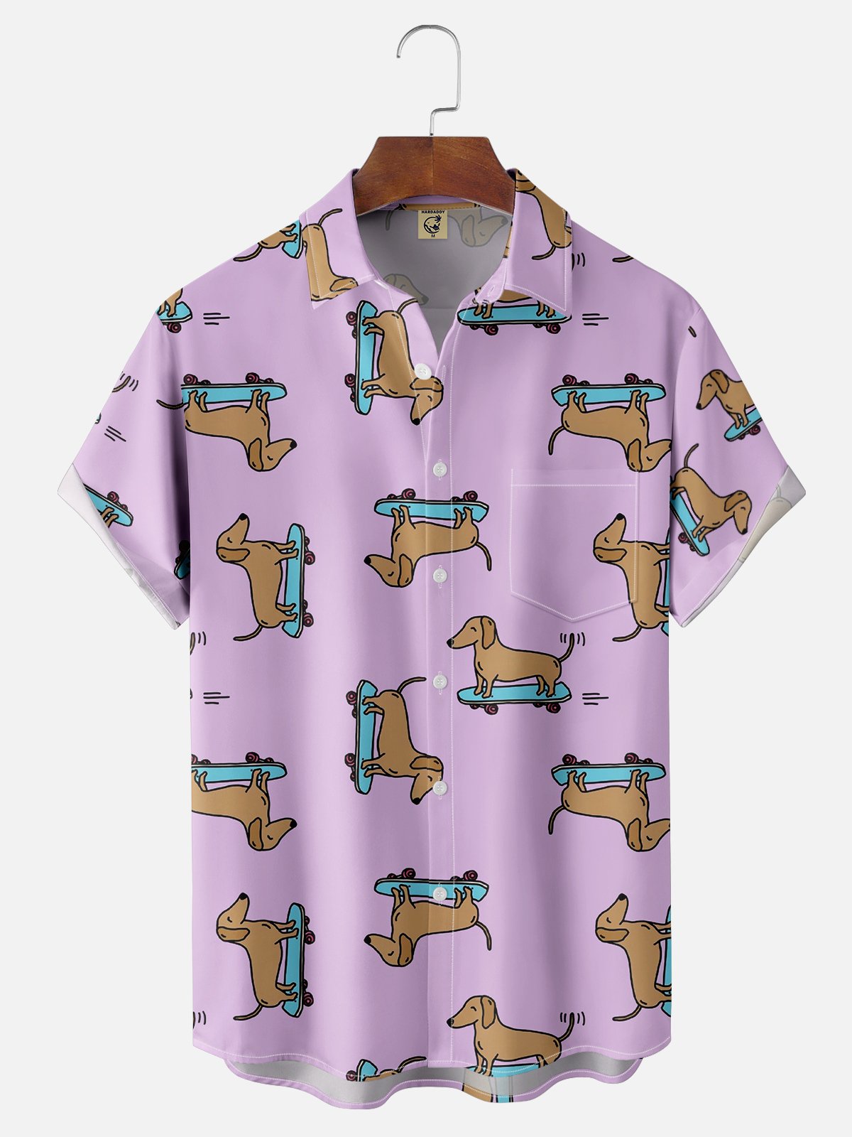 Moisture Wicking Funny Dachshund Chest Pocket Hawaiian Shirt