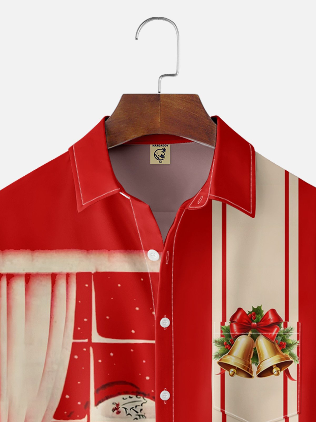 Moisture-wicking Santa Claus Outside The Window Chest Pocket Bowling Shirt