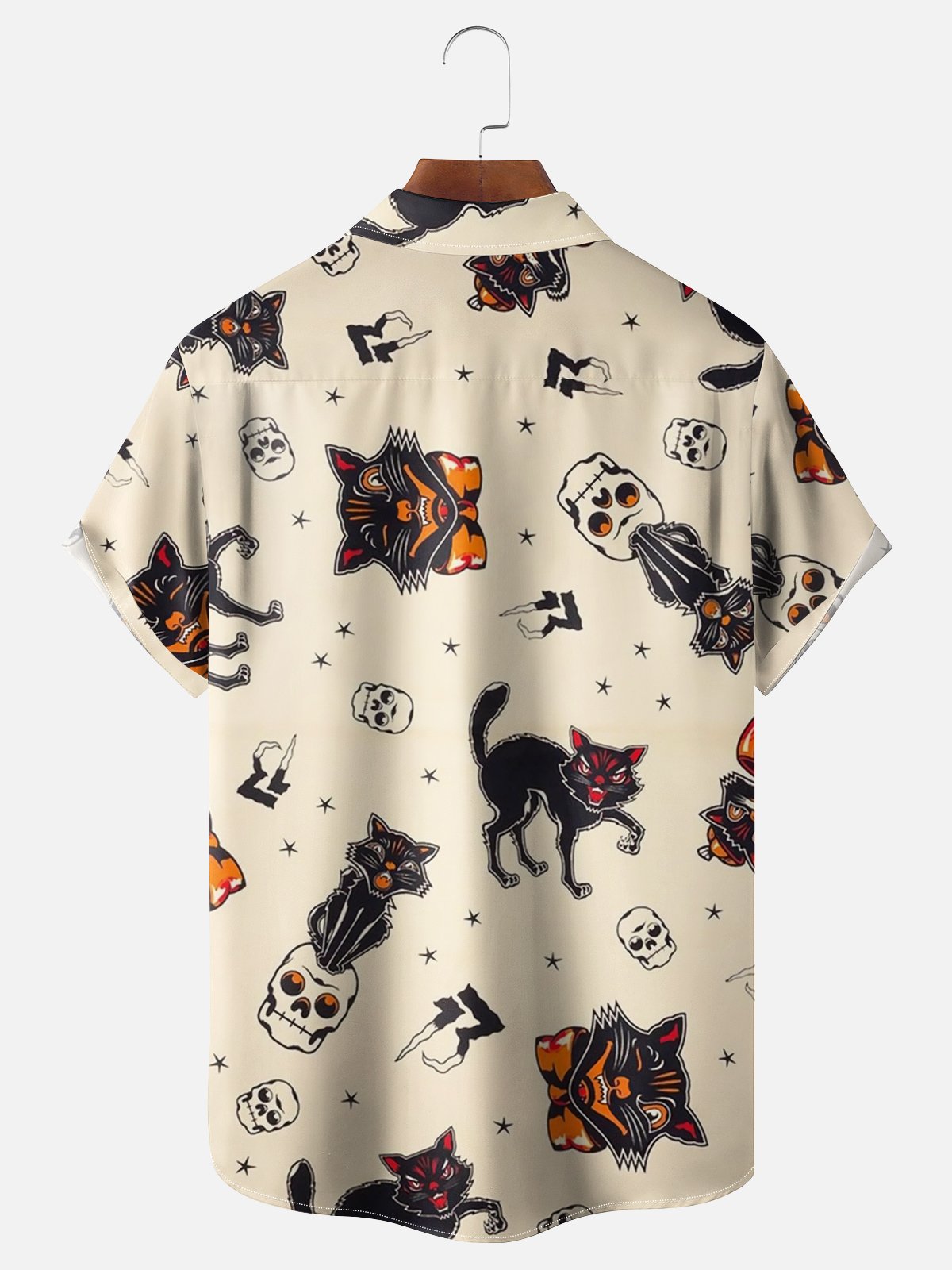 Moisture-wicking Halloween Evil Cat Chest Pocket Hawaiian Shirt