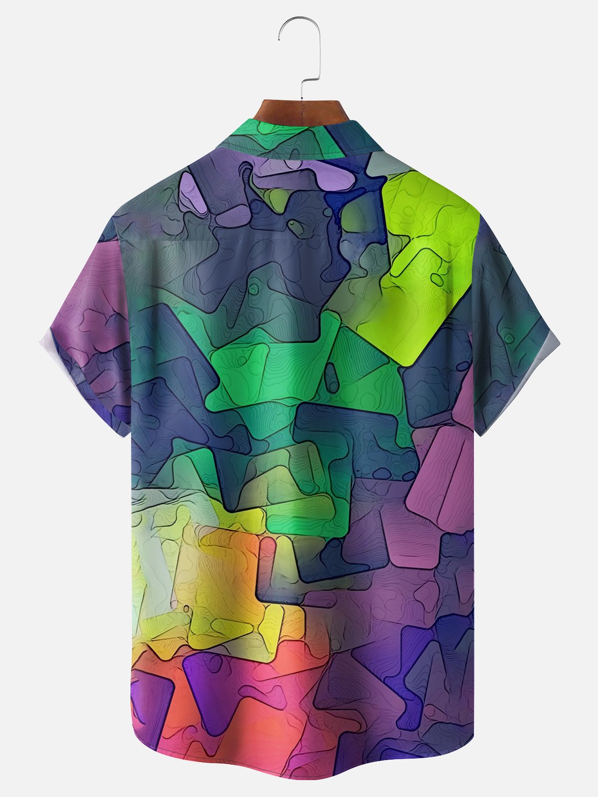 Moisture-wicking Jigsaw Puzzle Abstract Art Painting Chest Pocket Hawaiian Shirt