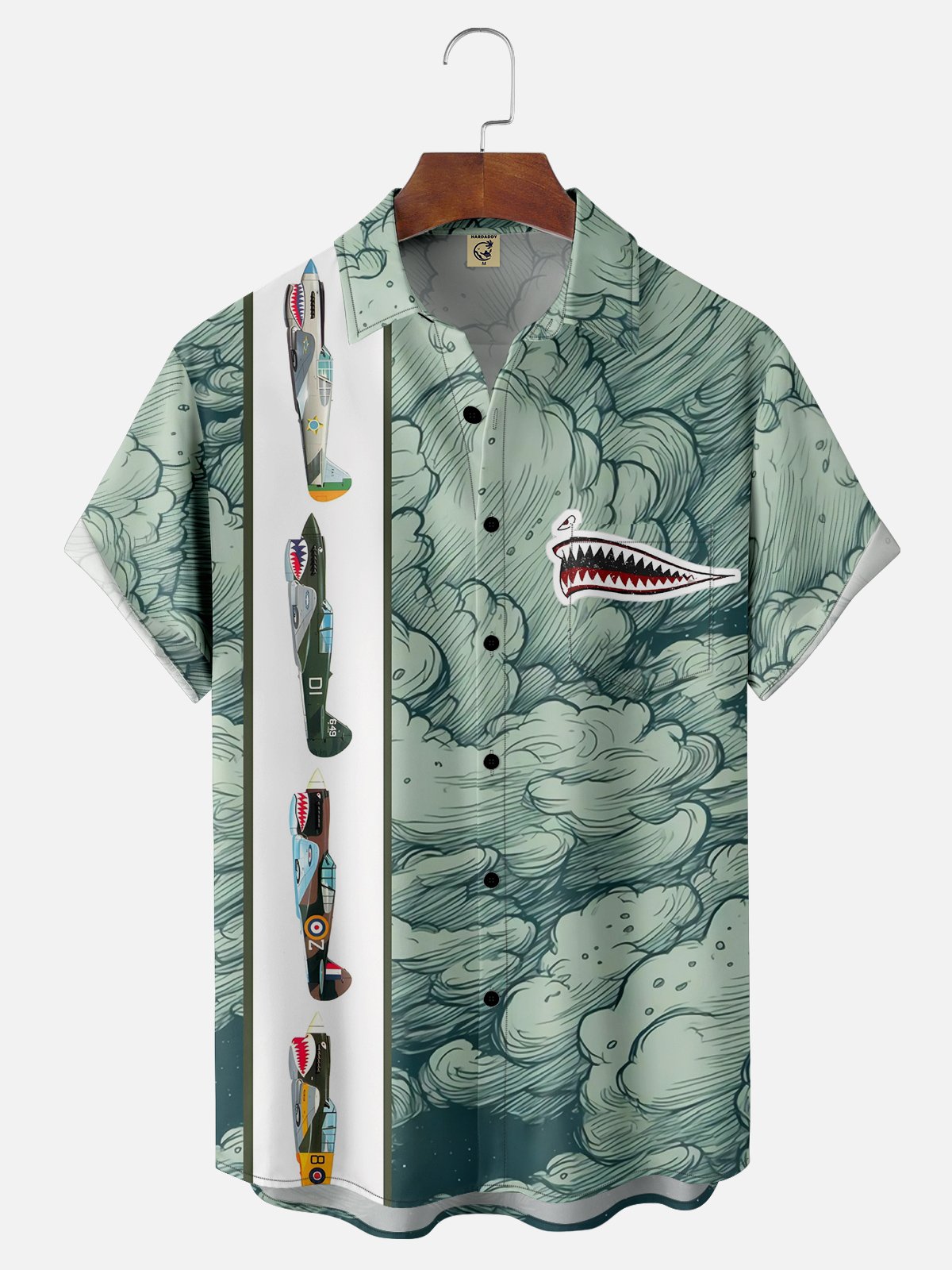 Moisture-wicking Warhawk P-40 Art Vintage Illustration Chest Pocket Bowling Shirt