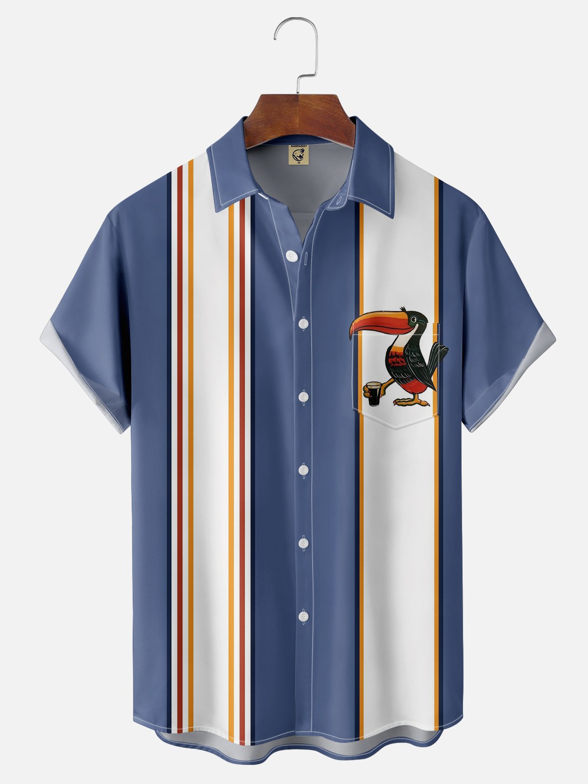 Moisture-wicking Toucan Drinking Beer Chest Pocket Bowling Shirt