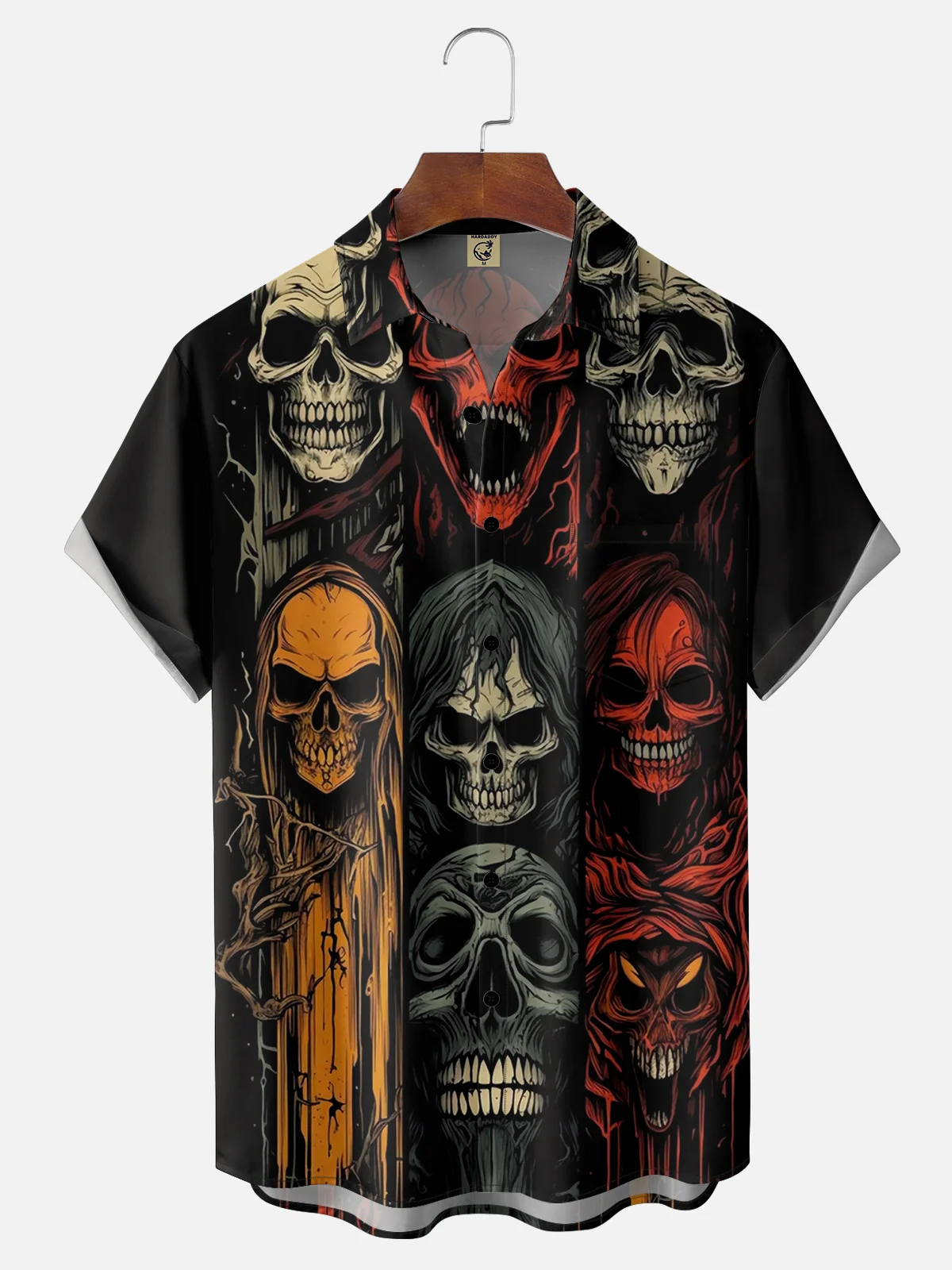 Moisture-wicking Rock Demon Skull Chest Pocket Hawaiian Shirt