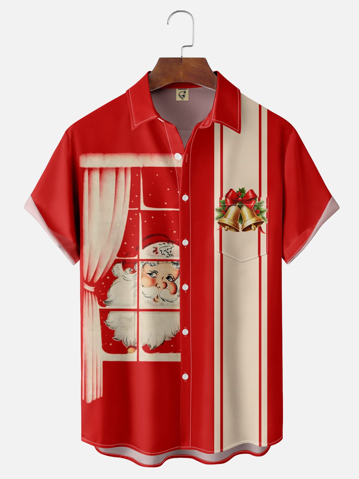 Moisture-wicking Santa Claus Outside The Window Chest Pocket Bowling Shirt