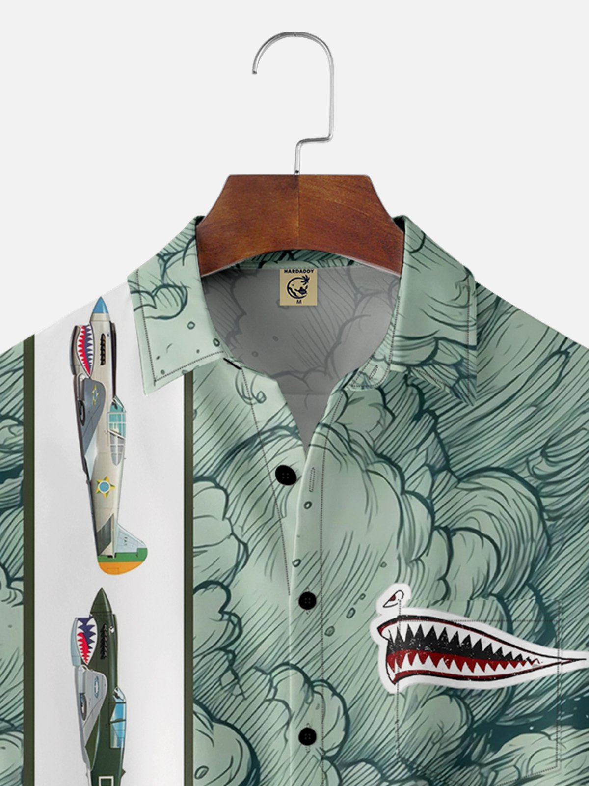 Moisture-wicking Warhawk P-40 Art Vintage Illustration Chest Pocket Bowling Shirt