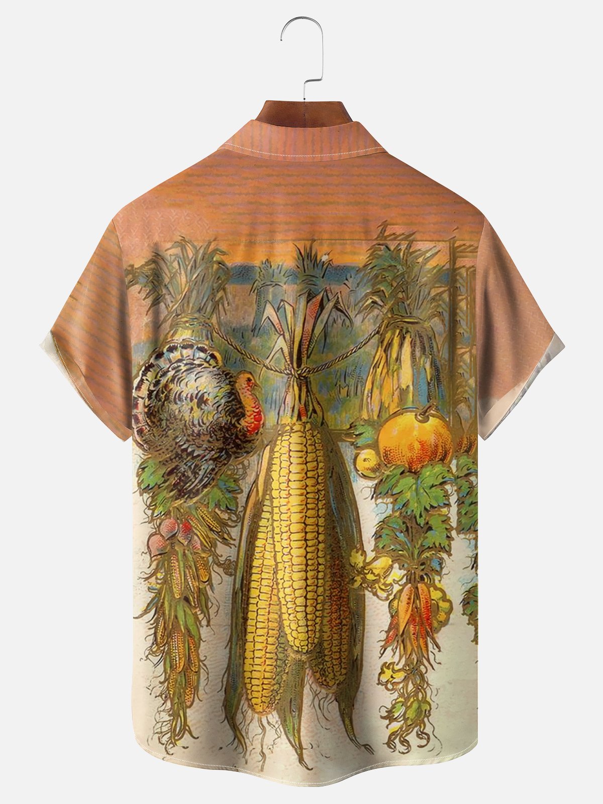 Moisture-wicking Thanksgiving Harvest Turkey Corn Chest Pocket Hawaiian Shirt