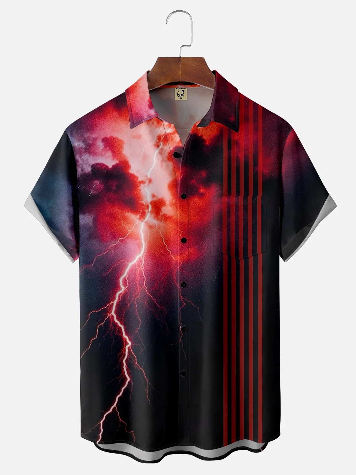 Moisture-wicking Dreamy Abstract Lightning Chest Pocket Bowling Shirt