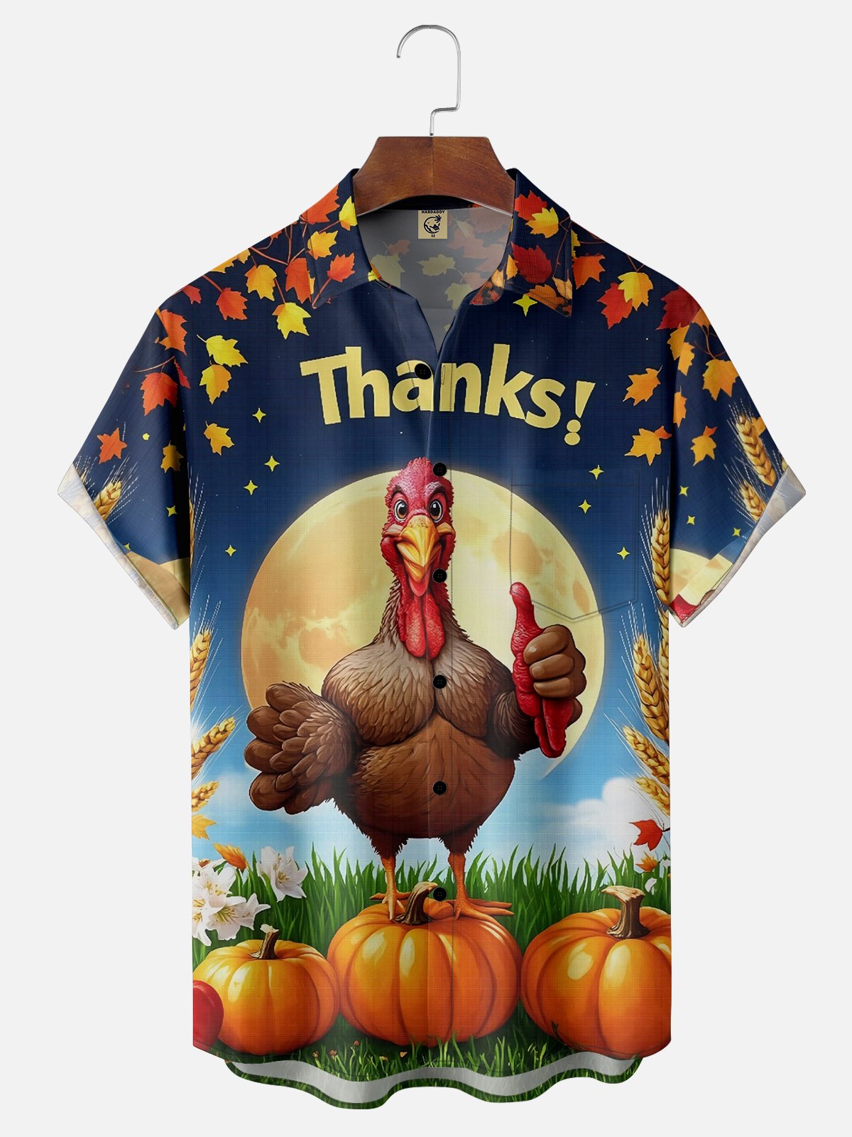 Moisture Wicking Thanksgiving Turkey Chest Pocket Hawaiian Shirt