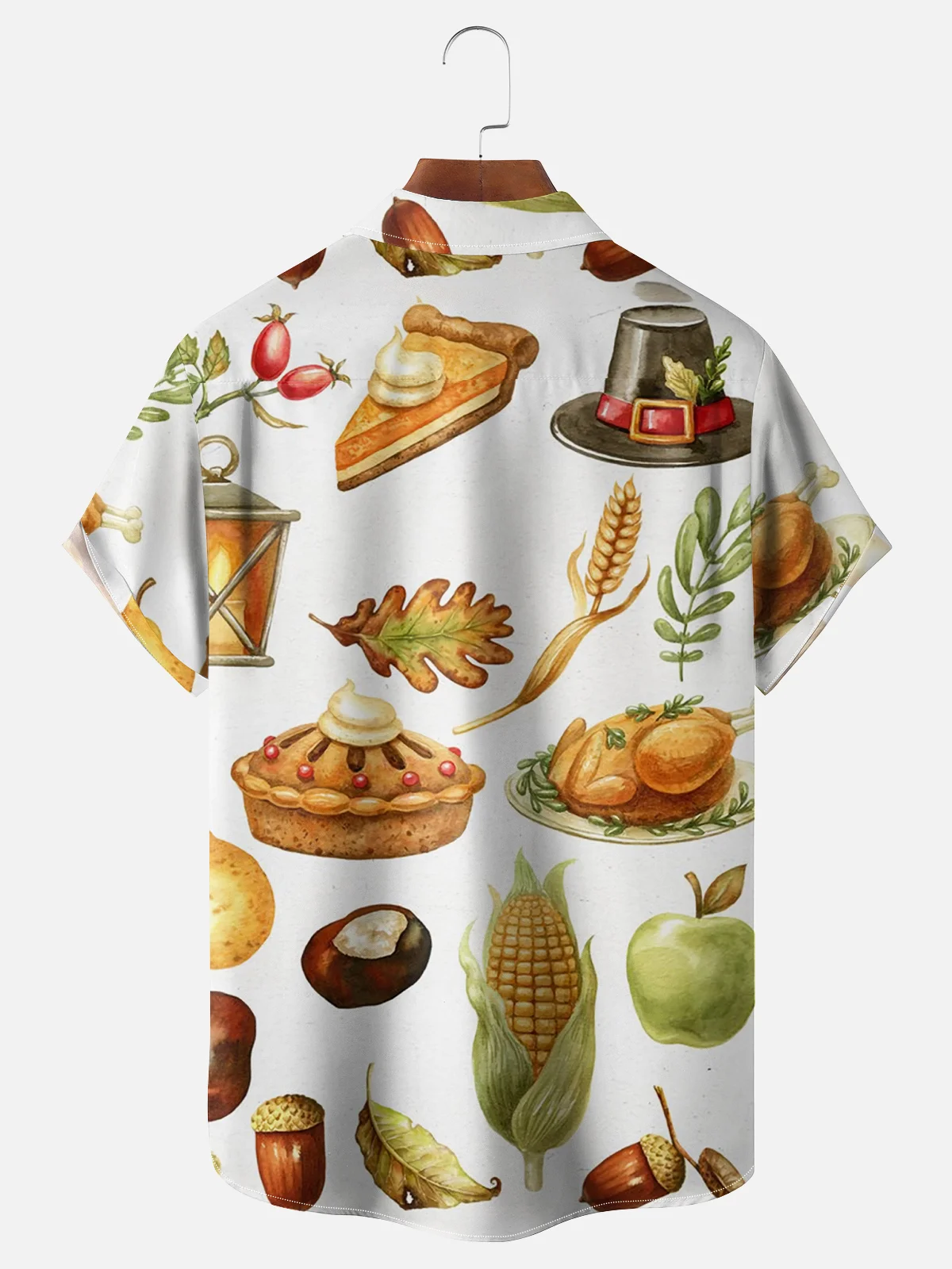 Moisture-wicking Thanksgiving Food Illustration Chest Pocket Hawaiian Shirt