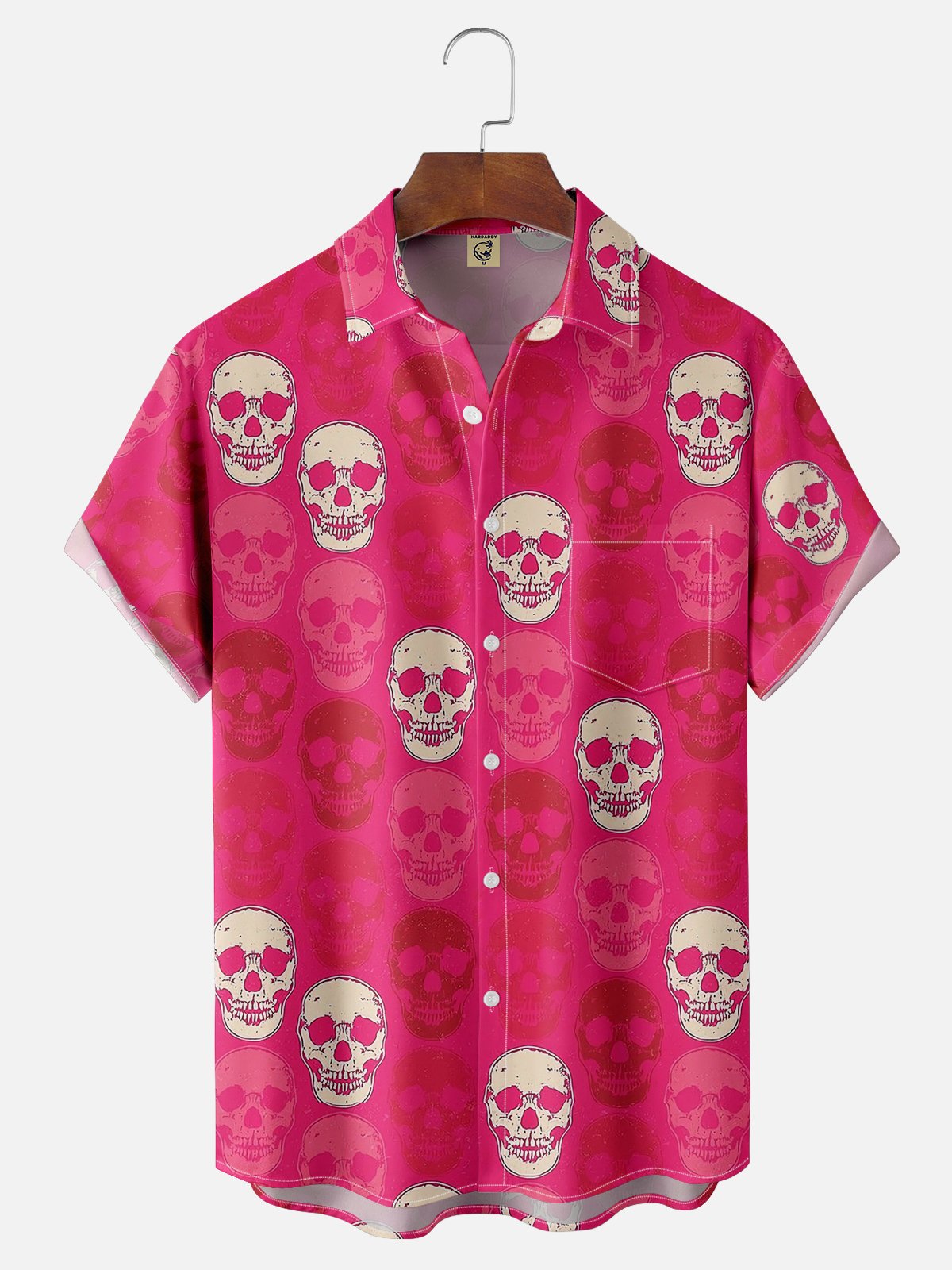 Moisture-wicking Skull Art Print Chest Pocket Hawaiian Shirt