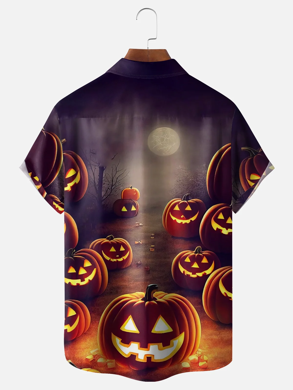 Moisture Wicking Halloween Pumpkin Chest Pocket Hawaiian Shirt