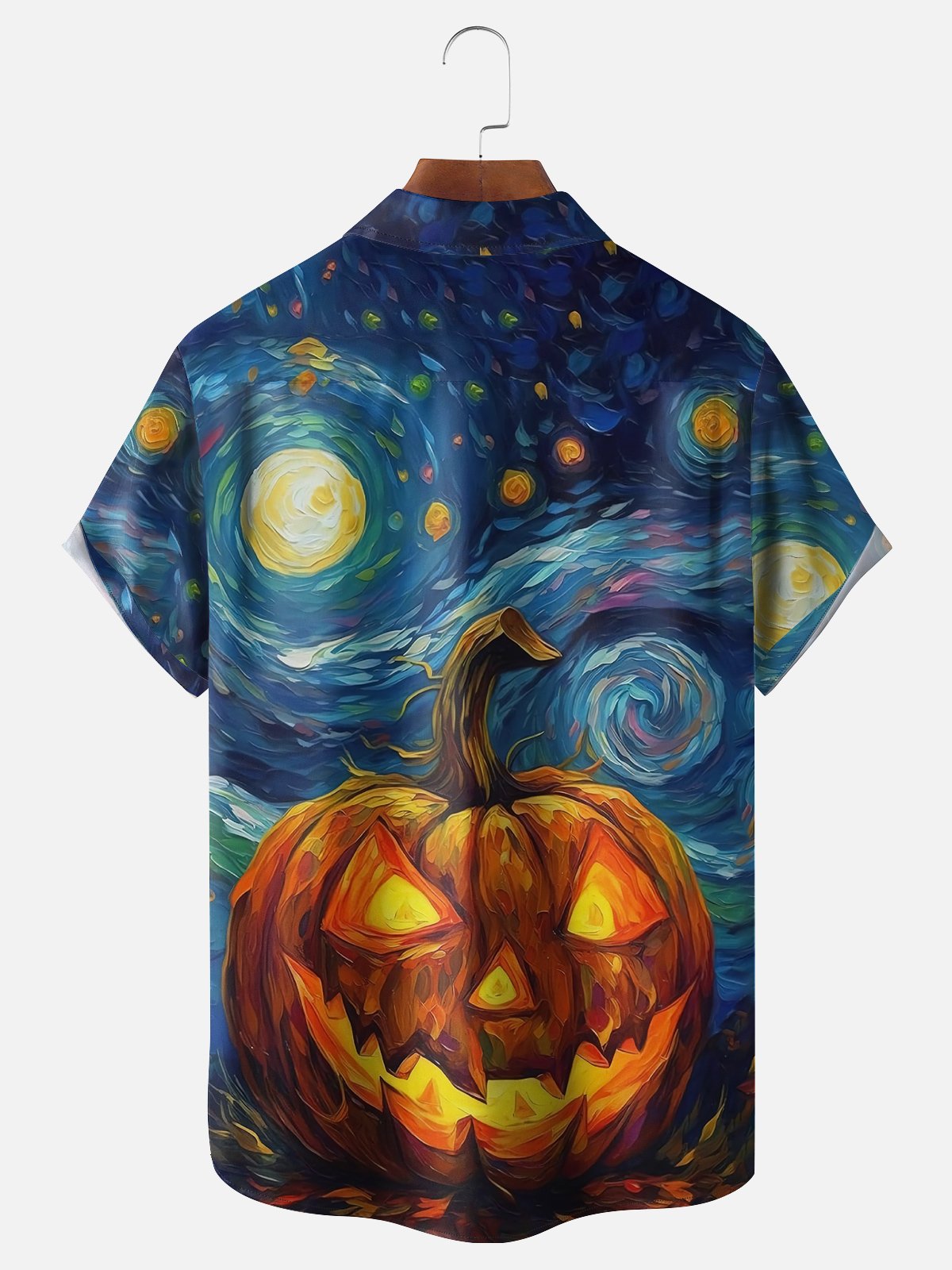 Moisture Wicking Halloween Pumpkin Chest Pocket Hawaiian Shirt