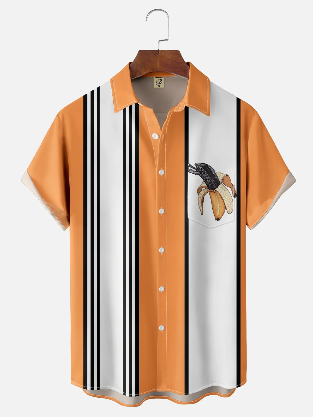 Moisture-wicking Mighty Banana Alien Chest Pocket Bowling Shirt