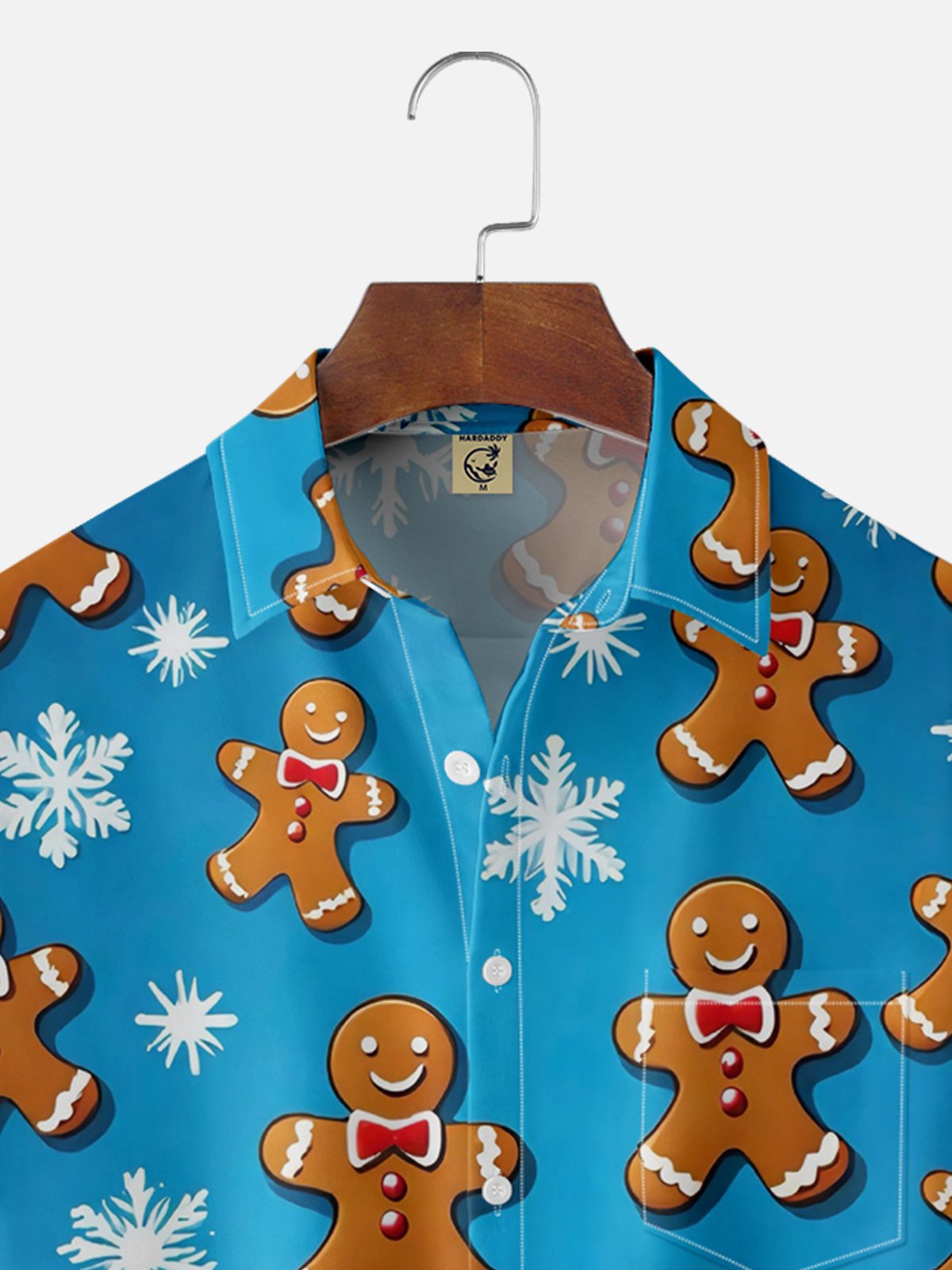 Moisture Wicking Christmas Gingerbread Man Chest Pocket Hawaiian Shirt