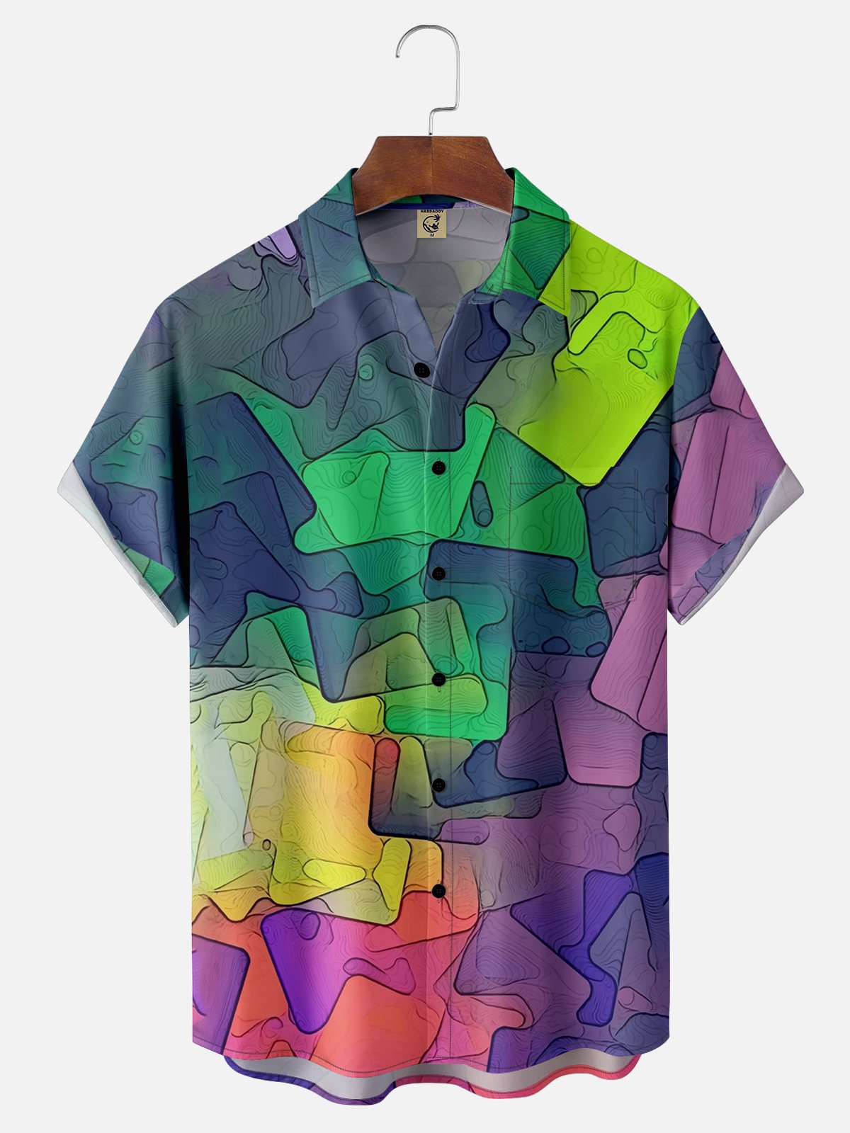 Moisture-wicking Jigsaw Puzzle Abstract Art Painting Chest Pocket Hawaiian Shirt