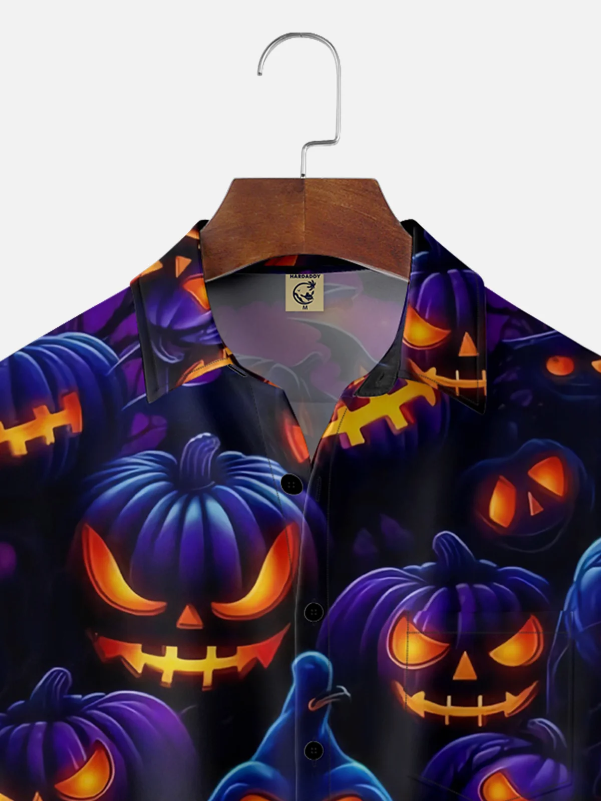 Moisture-wicking Halloween Pumpkin Chest Pocket Casual Shirt