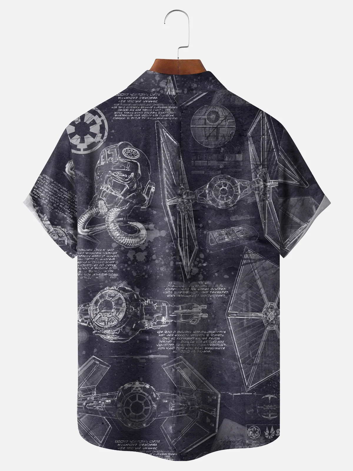 Moisture-wicking Spaceship Design Illustration Chest Pocket Hawaiian Shirt