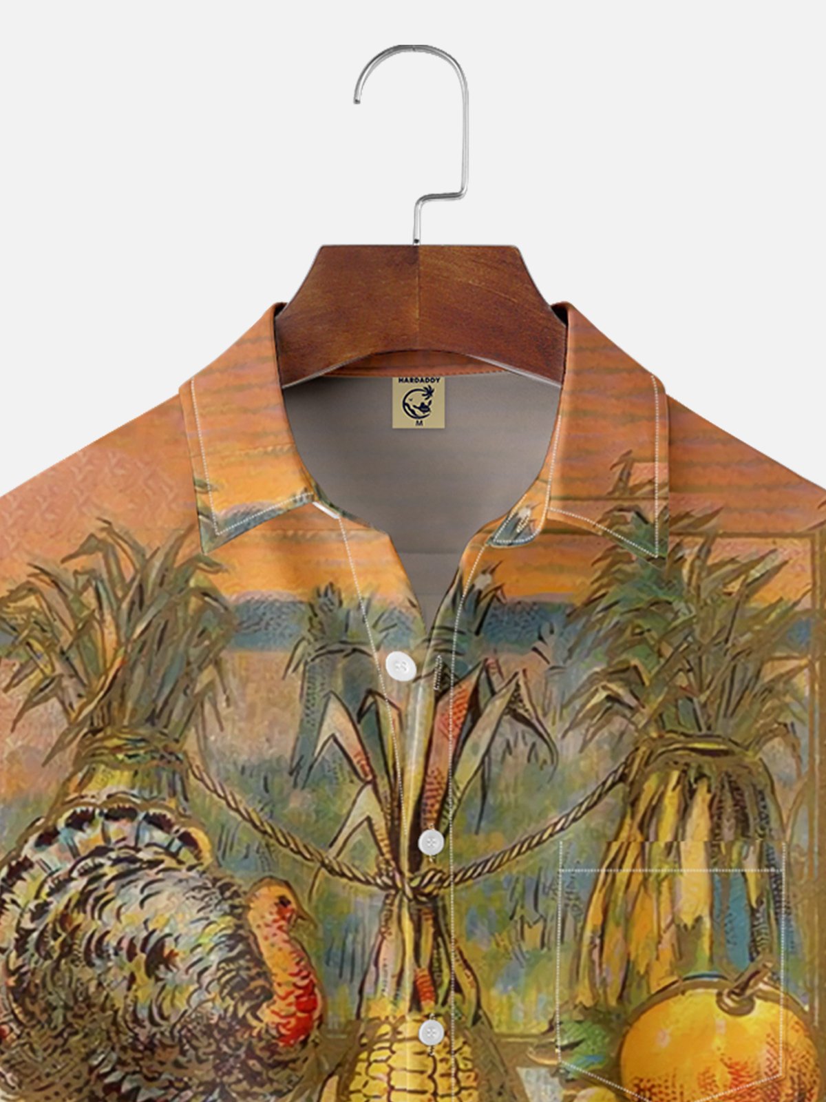 Moisture-wicking Thanksgiving Harvest Turkey Corn Chest Pocket Hawaiian Shirt