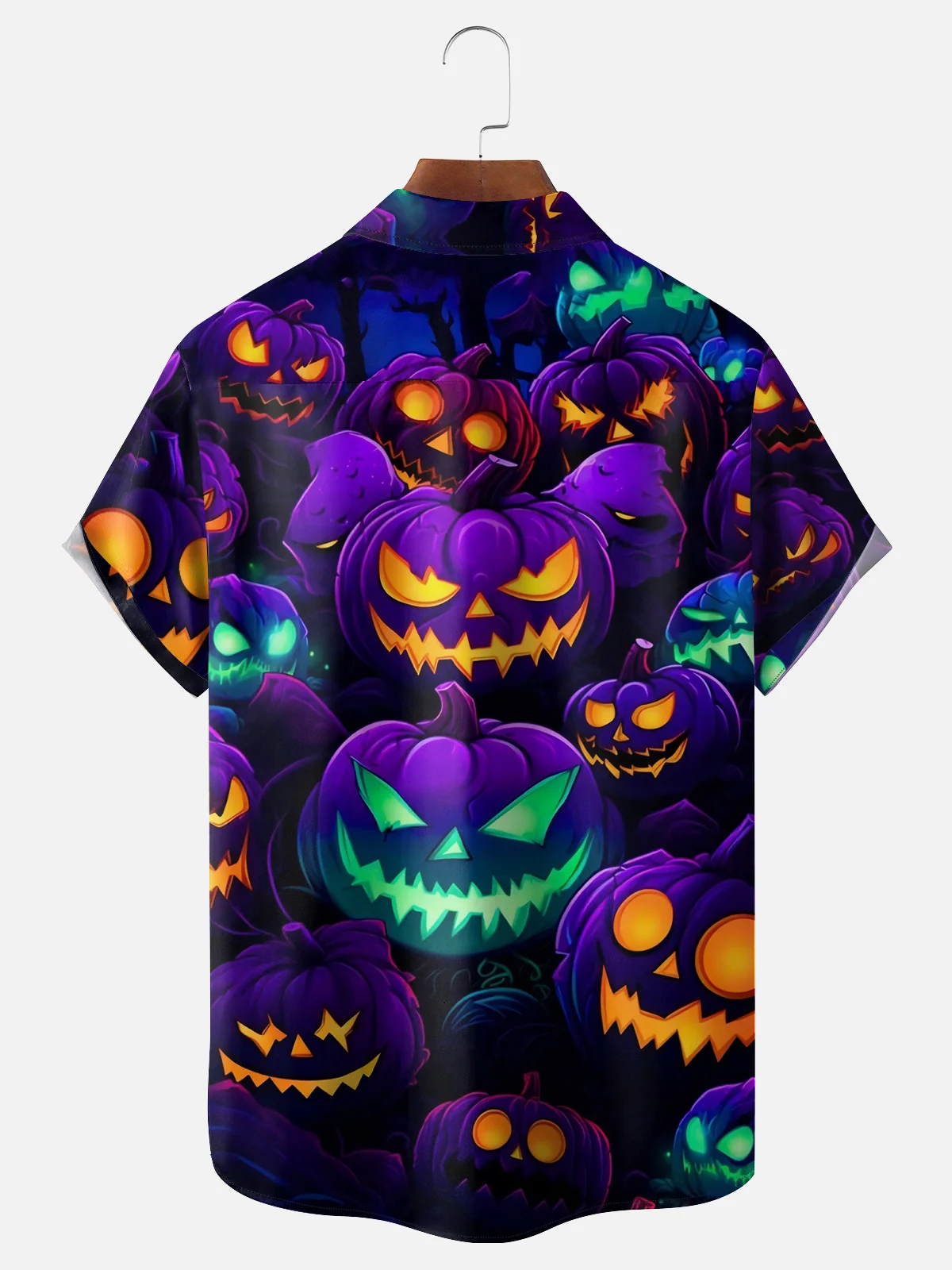 Moisture-wicking Halloween Pumpkin Ghost Chest Pocket Casual Shirt