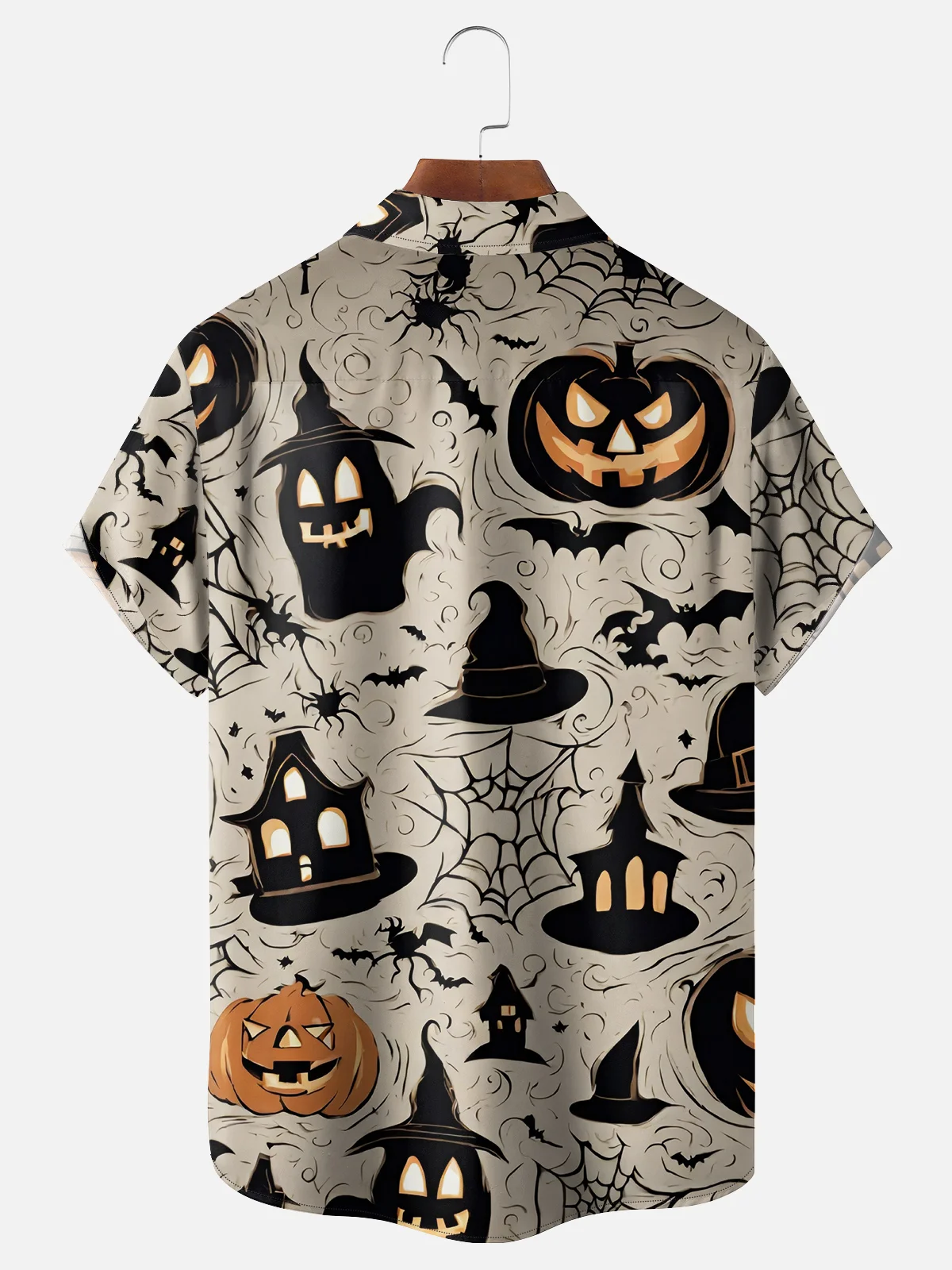 Moisture-wicking Halloween Pumpkin Ghost Chest Pocket Casual Shirt