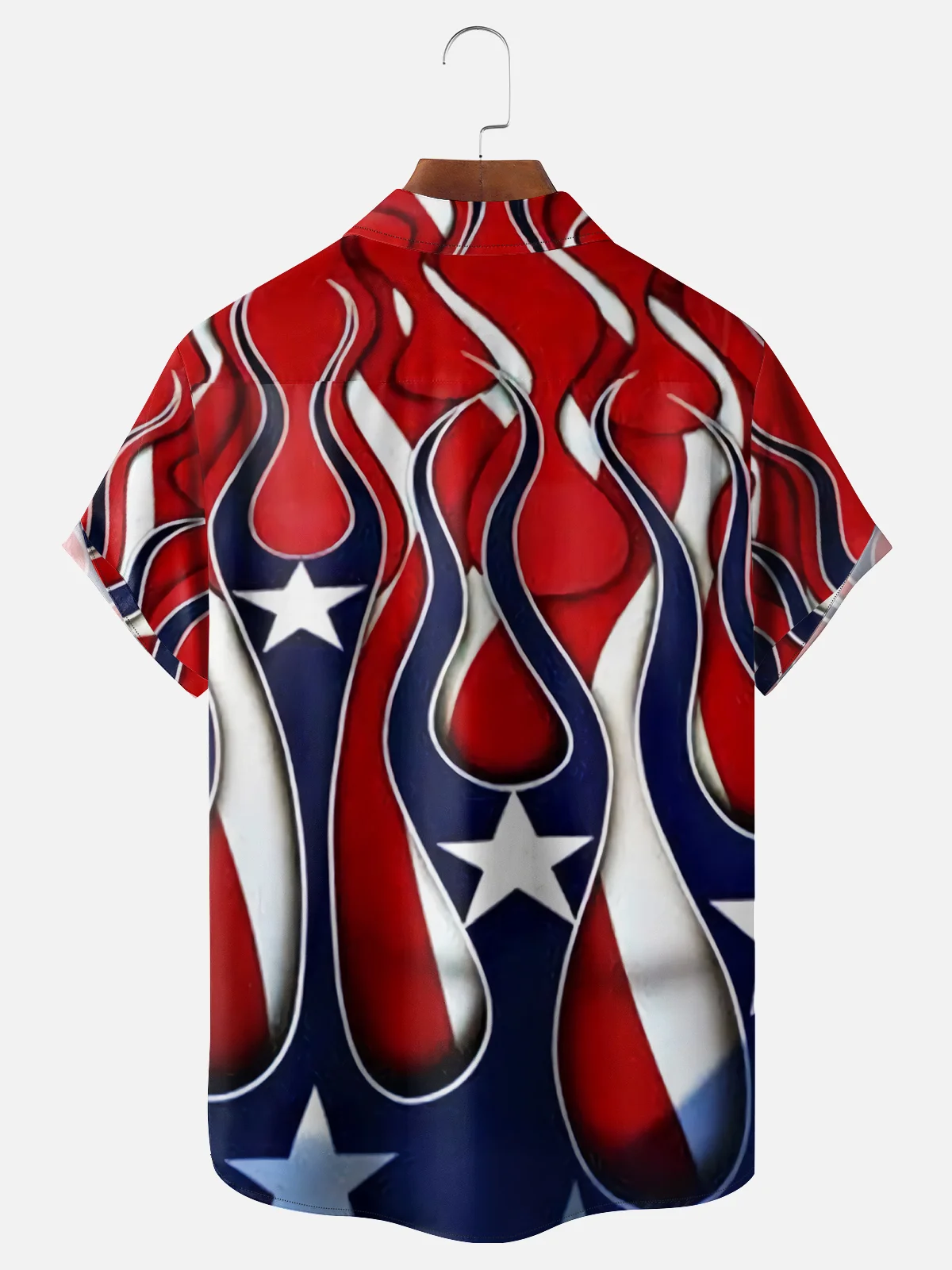 American Flag Flame Chest Pocket Short Sleeve Casual Shirt