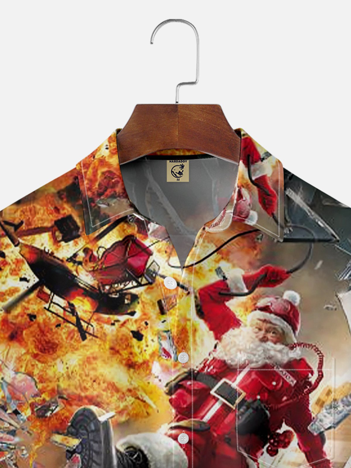 Moisture-wicking Exploding Santa Chest Pocket Hawaiian Shirt