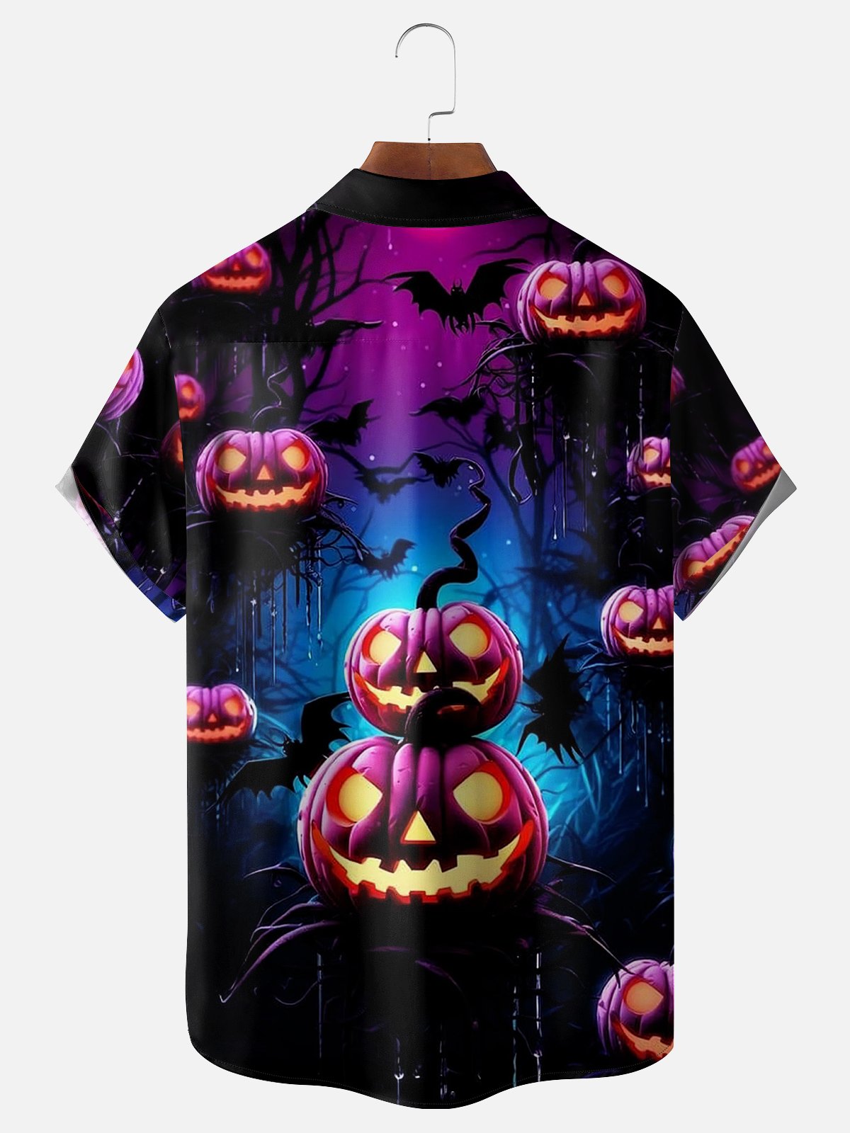 Moisture-wicking Halloween Evil Pumpkin Chest Pocket Hawaiian Shirt