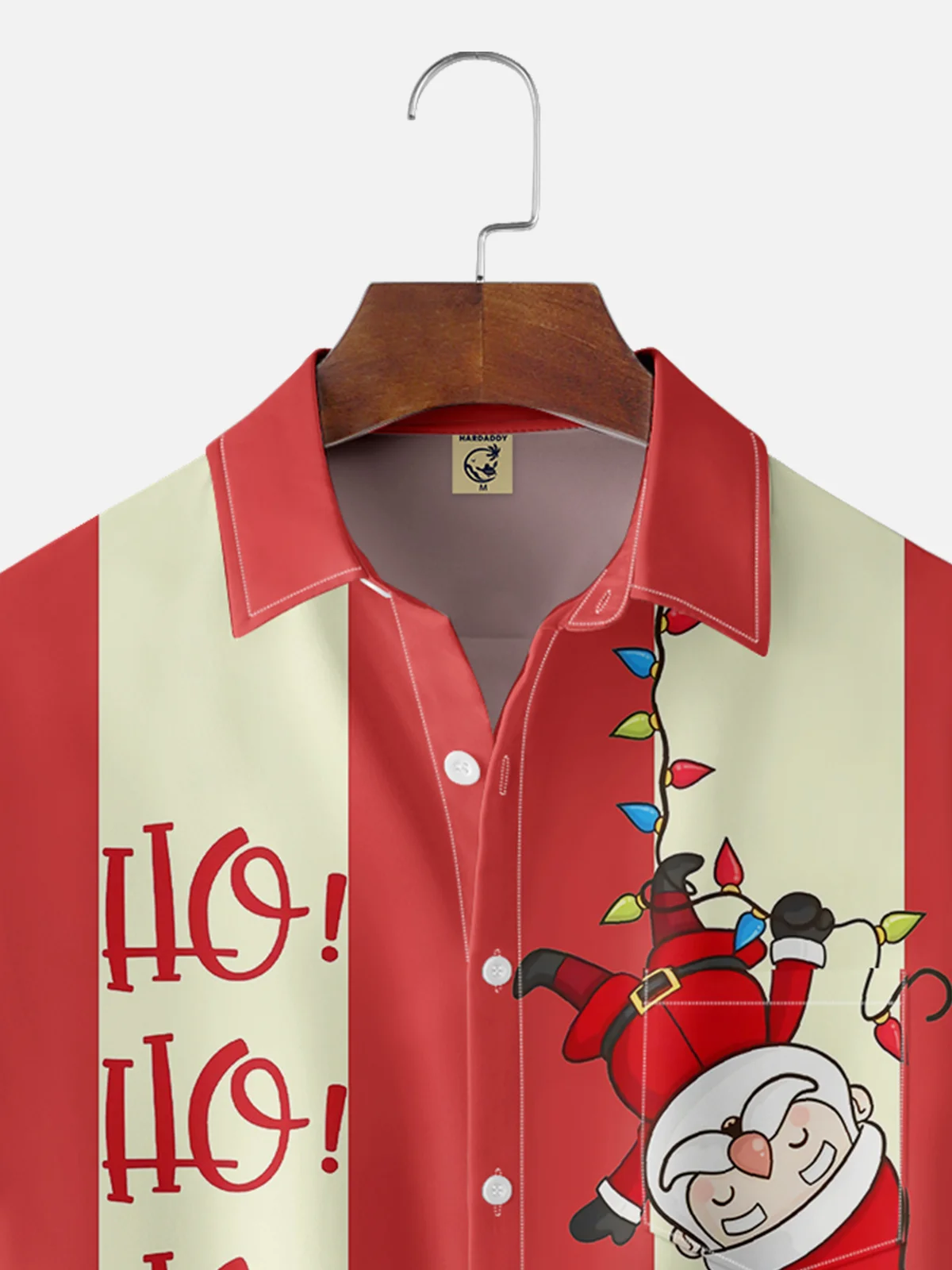 Moisture Wicking Christmas Santa Chest Pocket Bowling Shirt