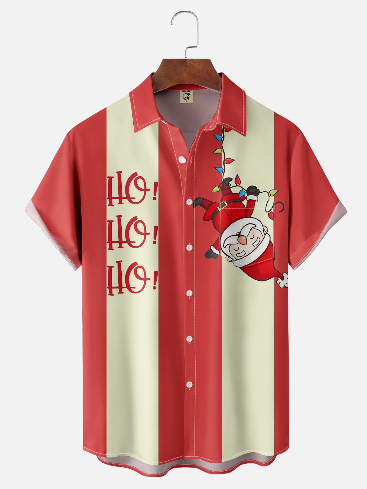 Moisture Wicking Christmas Santa Chest Pocket Bowling Shirt