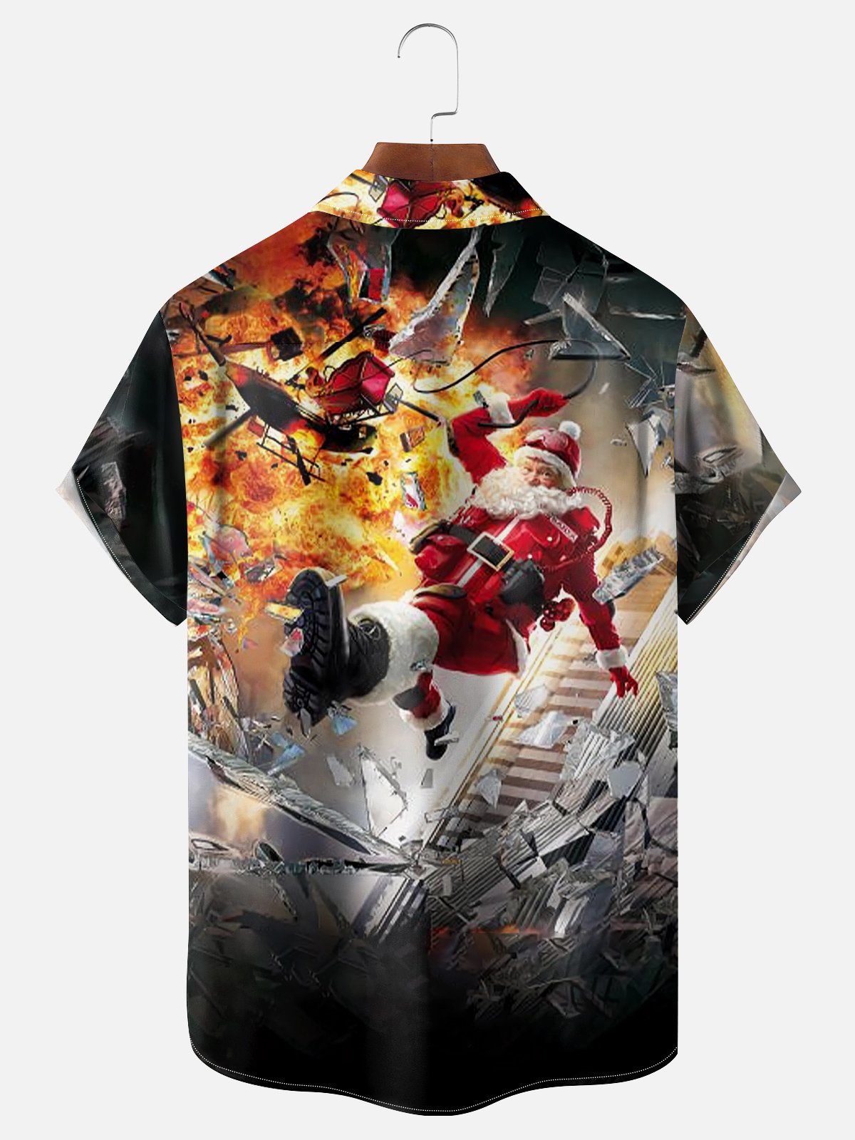 Moisture-wicking Exploding Santa Chest Pocket Hawaiian Shirt