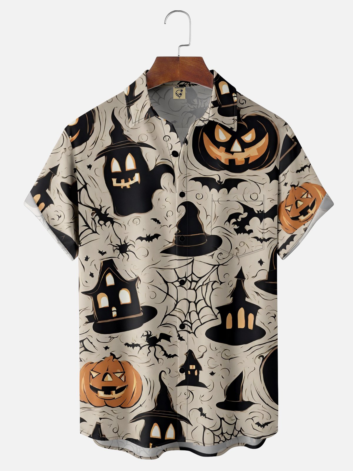 Moisture-wicking Halloween Pumpkin Ghost Chest Pocket Casual Shirt