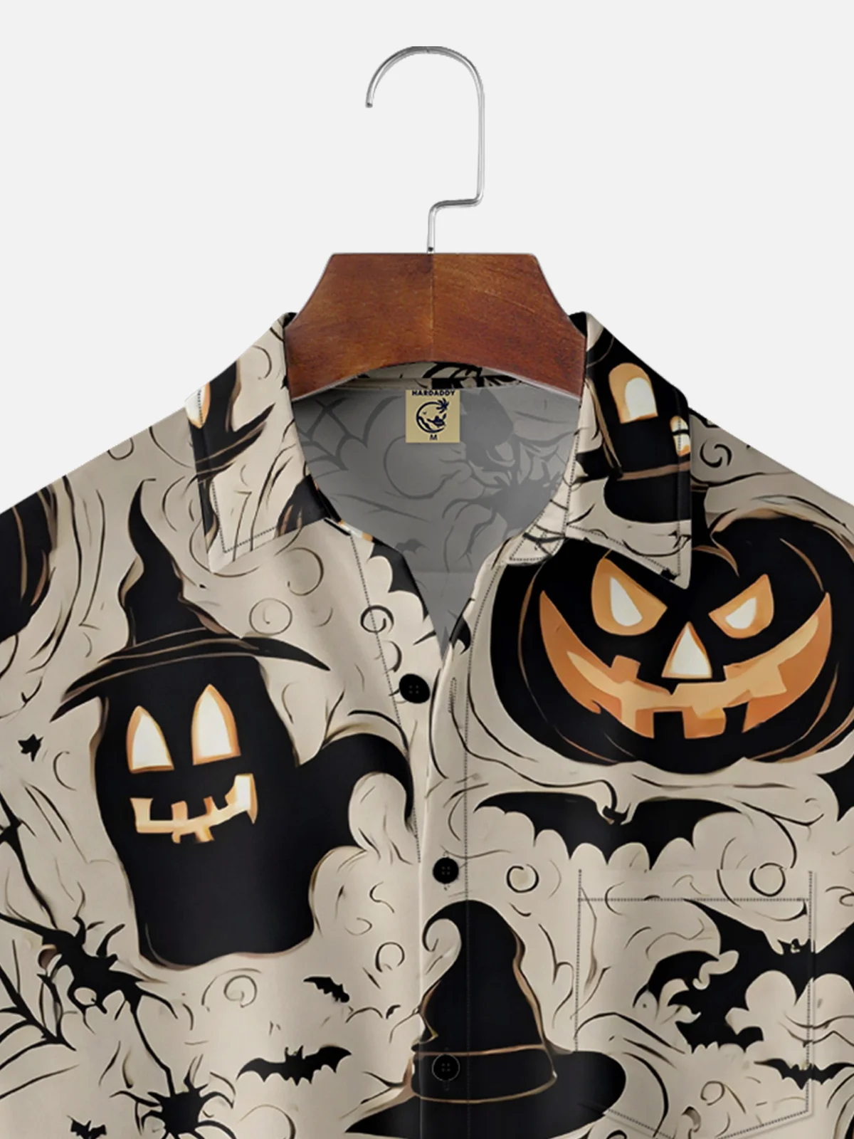 Moisture-wicking Halloween Pumpkin Ghost Chest Pocket Casual Shirt